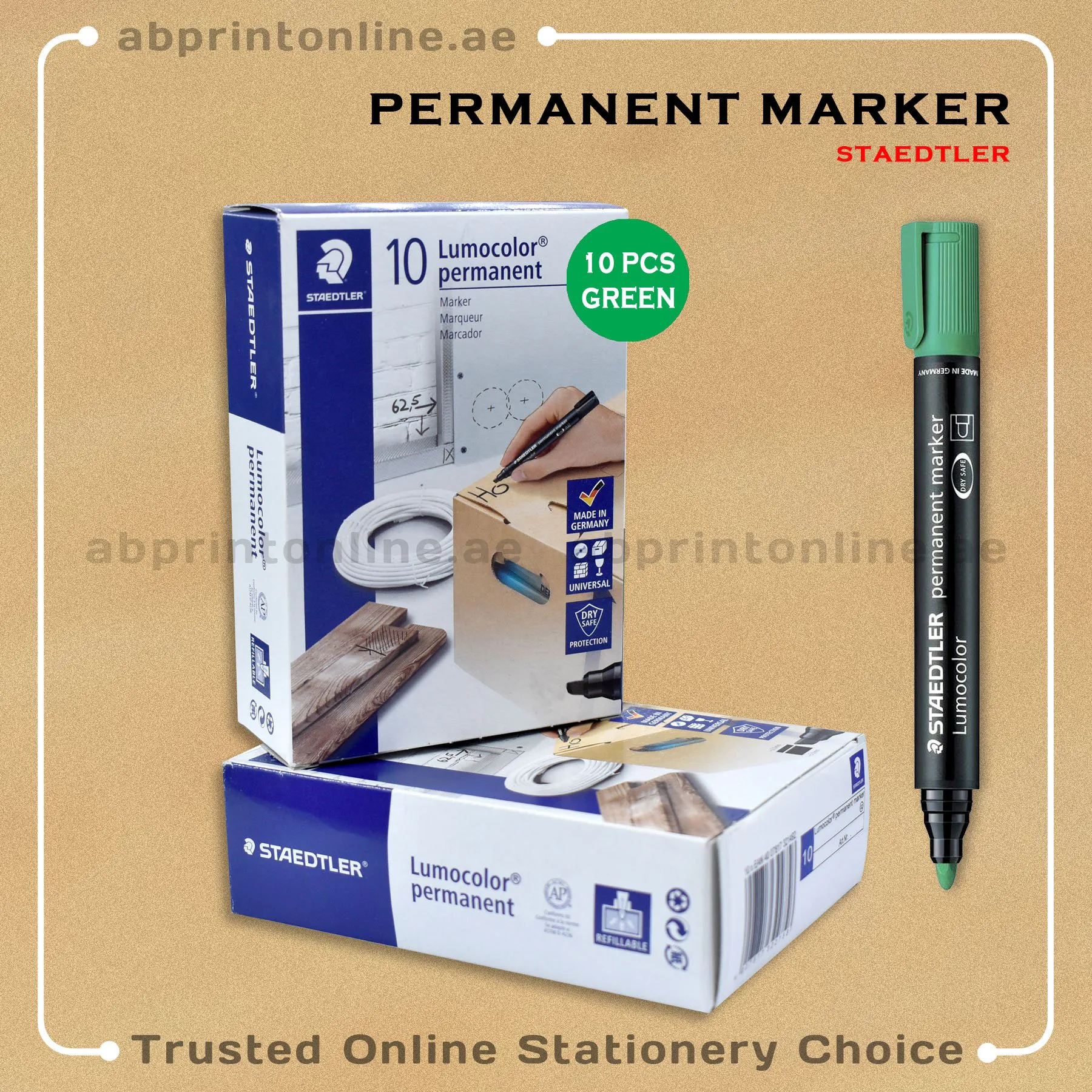 STEADTLER ROUND TIP PERMANENT GREEN MARKER PKT/10PCS - Image 1