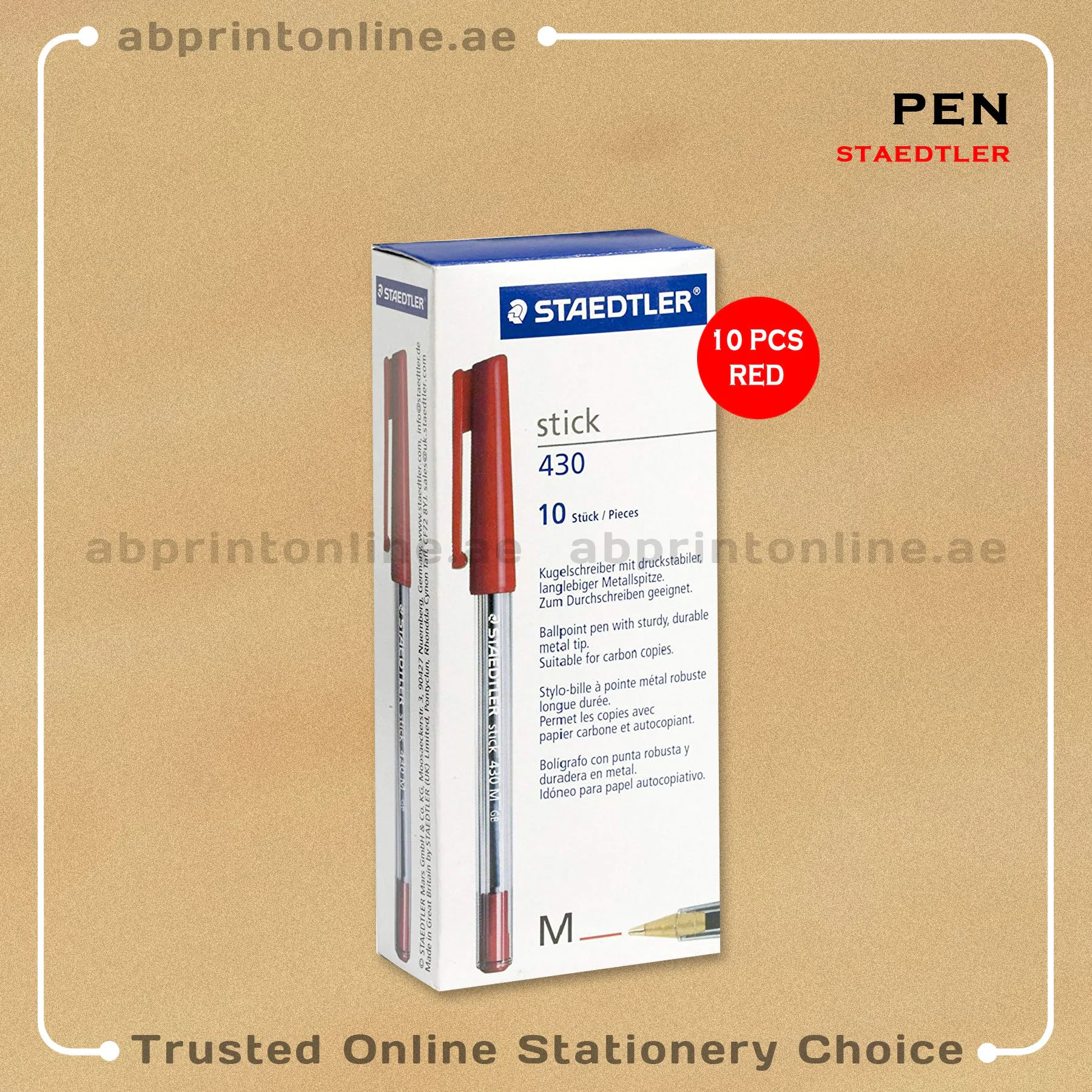 STEADLER STICK 430M BALL POINT RED PEN PKT/10PCS - Image 1