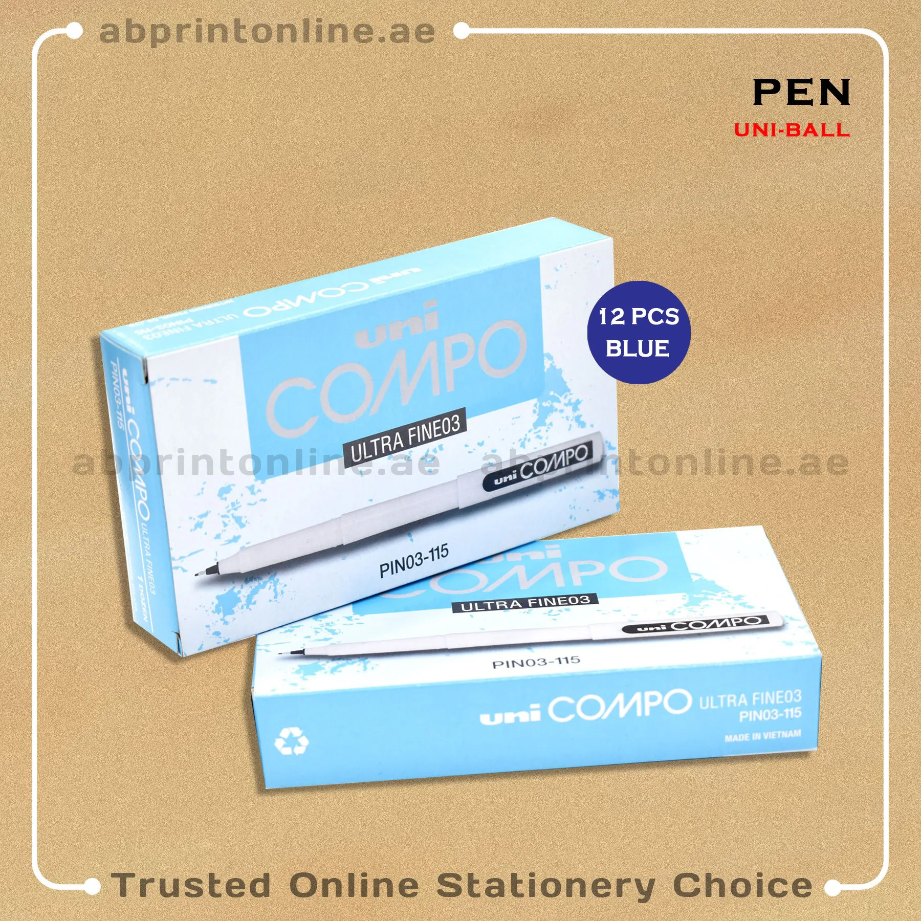 UNI COMPO ULTRA FINE BLUE PEN  0.3MM PKT/12 - Image 1