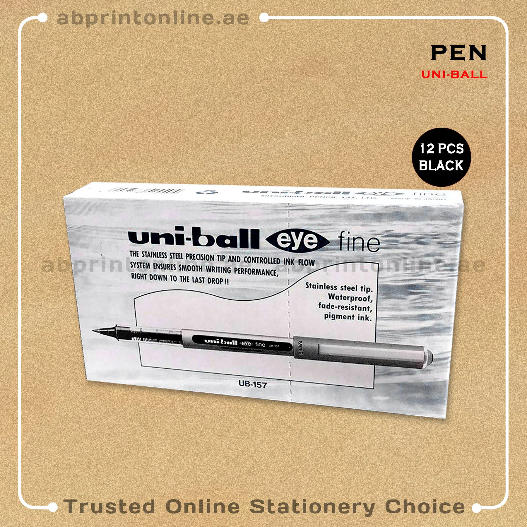 UNI-BALL EYE FINE UB157 BLACK ROLLER PEN0.5MM PKT/12 PCS - Image 1