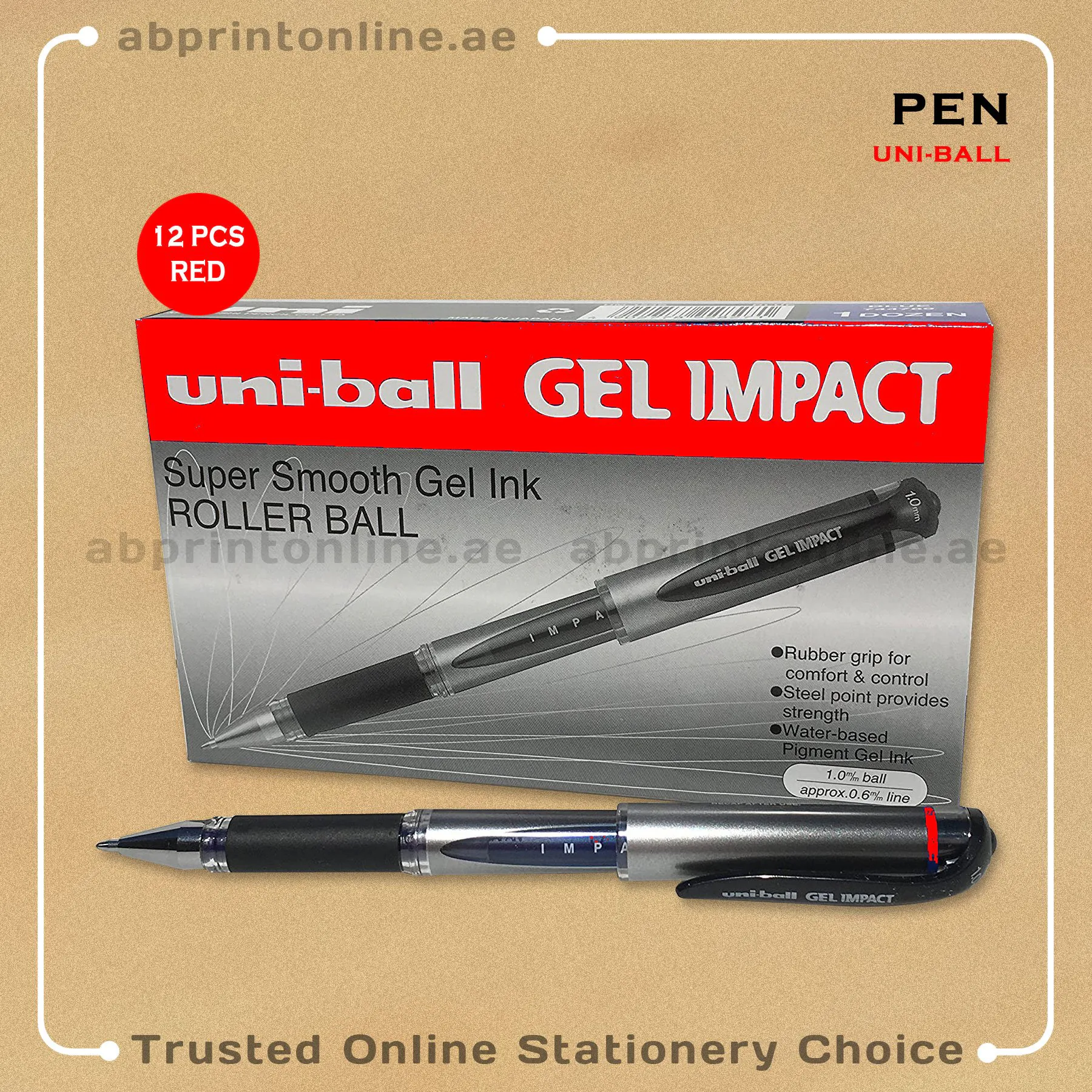 UNI-BALL GEL IMPACT UM-153S BROAD 1.0 ROLLERBALL RED PEN PKT/12PCS - Image 1