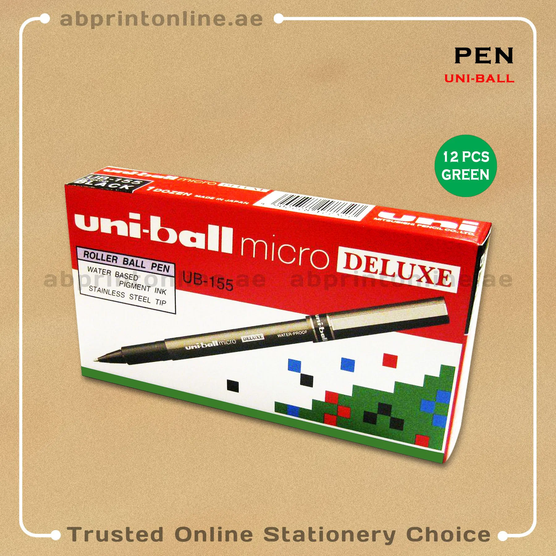 UNIBALL MICRO UB155 DELUXE GREEN PEN PKT/12PCS - Image 1