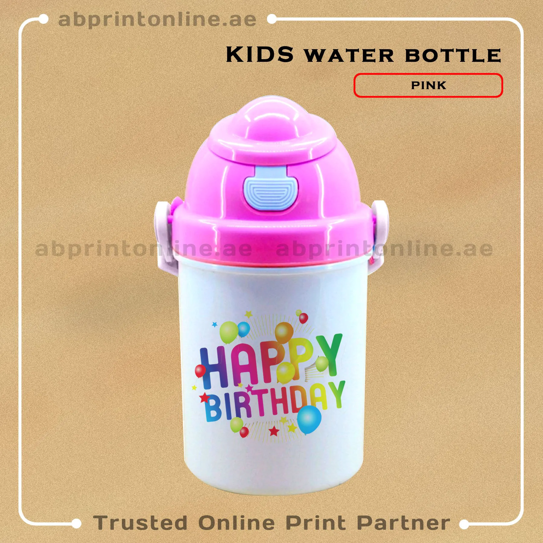 WATER-BOTTLE-PINK KIDS WATER BOTTLE PRINTING PINK COLOR - Image 1