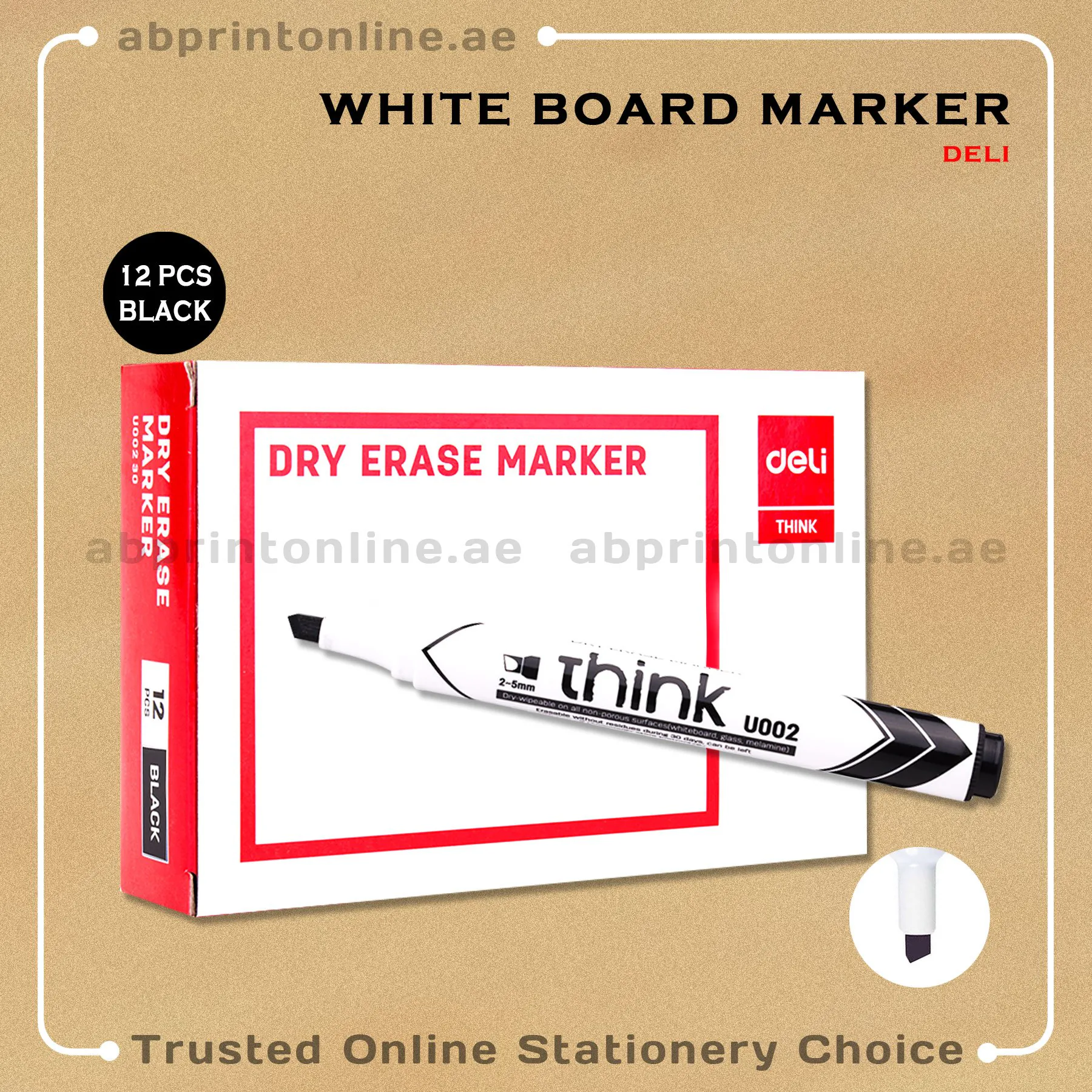 DELI CHISEL TIP WHITE BOARD BLACK MARKER PKT/12PCS - Image 1