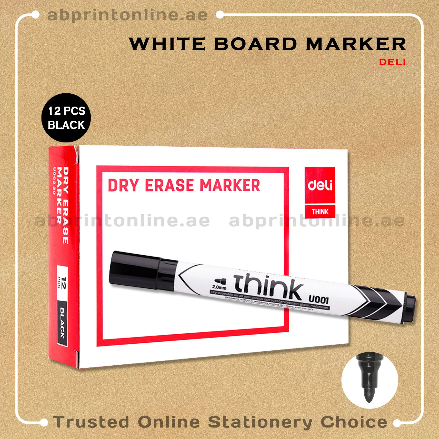 WBMarkerBlackDeliThinkRoundPkt DELI ROUND TIP WHITE BOARD BLACK MARKER PKT/12PCS - Image 1