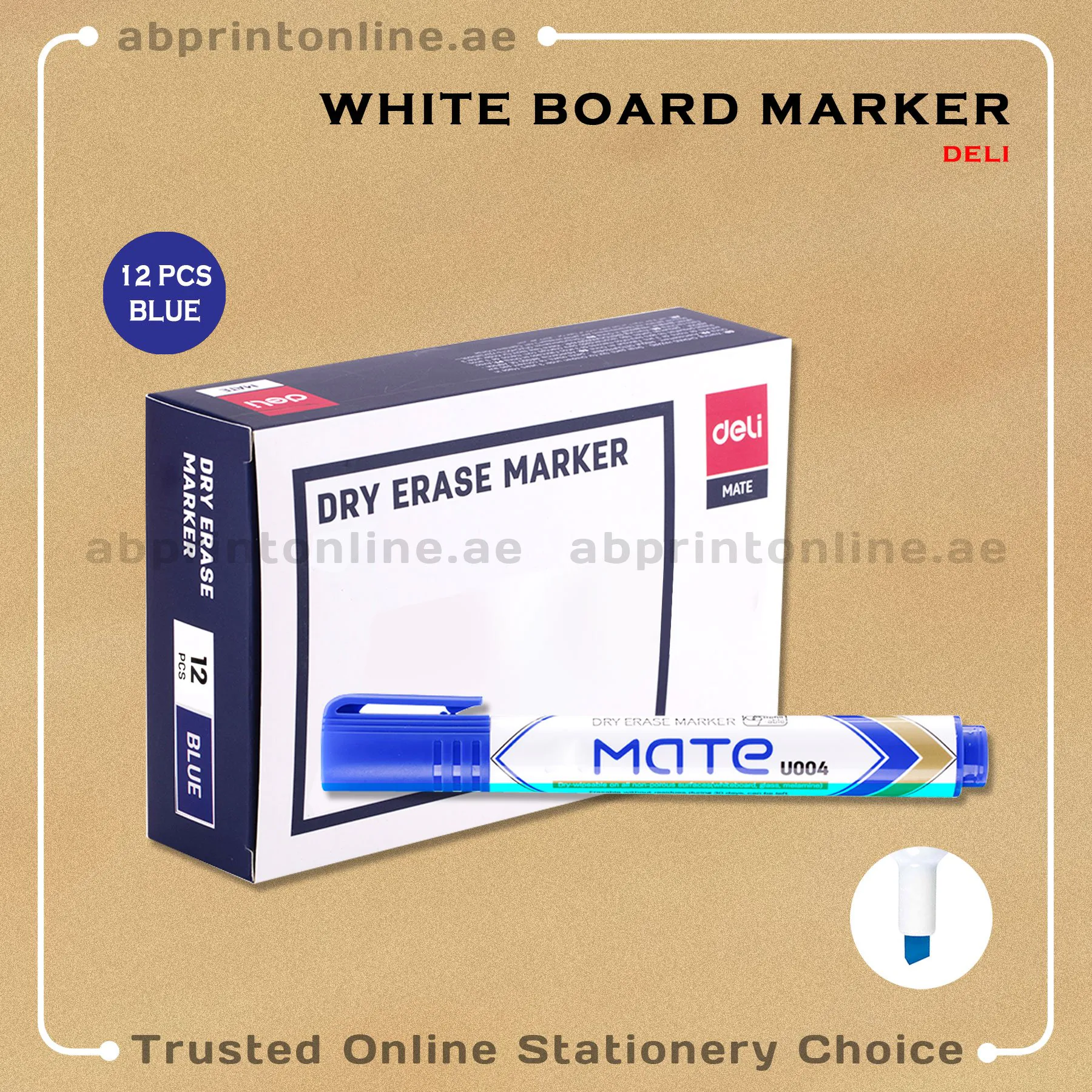 WBMarkerBlueDeliMateChiselPkt DELI REFILLABLE CHISEL TIP WHITE BOARD BLUE MARKER PKT/12PCS - Image 1