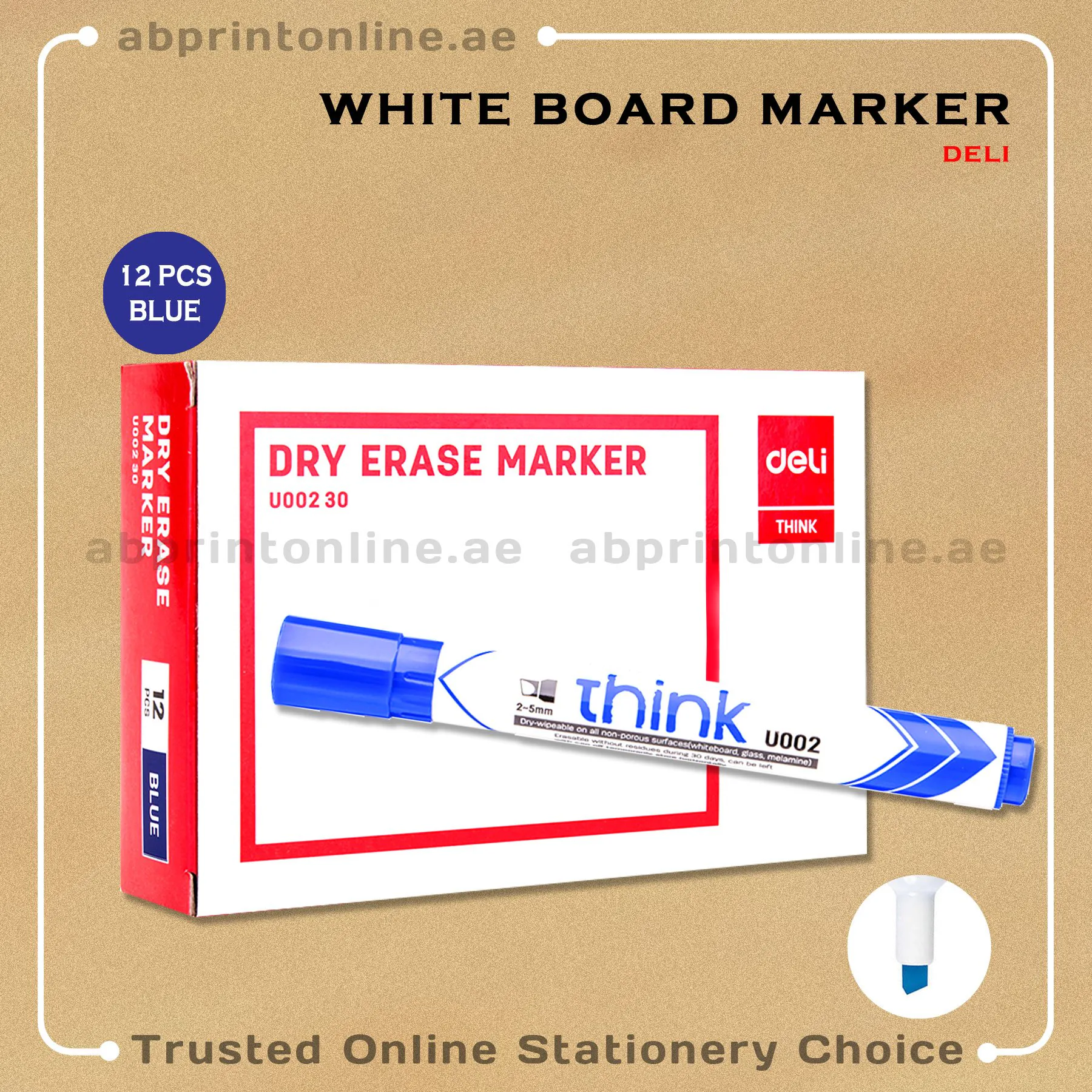 DELI CHISEL TIP WHITE BOARD BLUE MARKER PKT/12PCS - Image 1