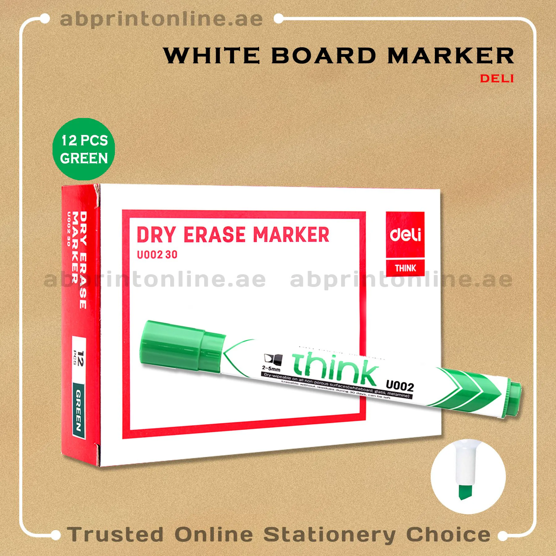 DELI CHISEL TIP WHITE BOARD GREEN MARKER PKT/12PCS - Image 1