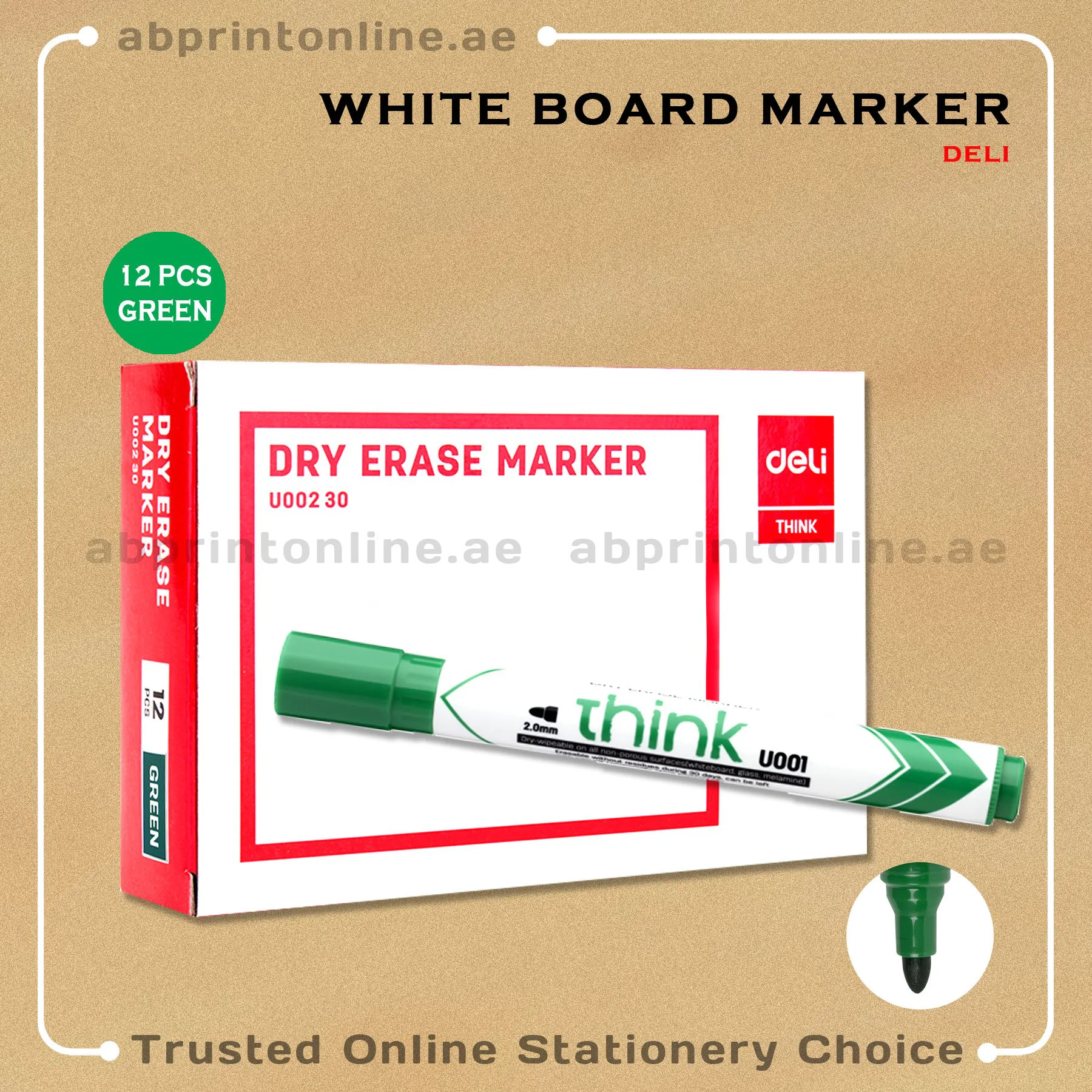 DELI ROUND TIP WHITE BOARD GREEN MARKER PKT/12PCS - Image 1