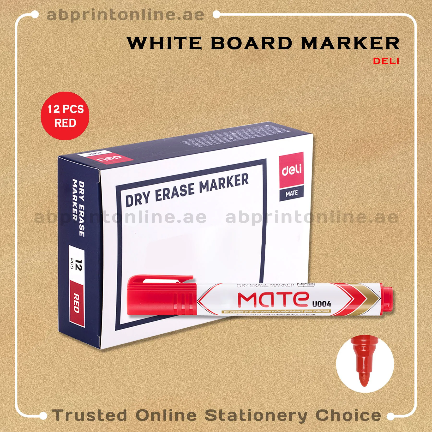 WBMarkerRedDeliMateRoundPkt DELI REFILLABLE ROUND TIP WHITE BOARD RED MARKER PKT/12PCS - Image 1