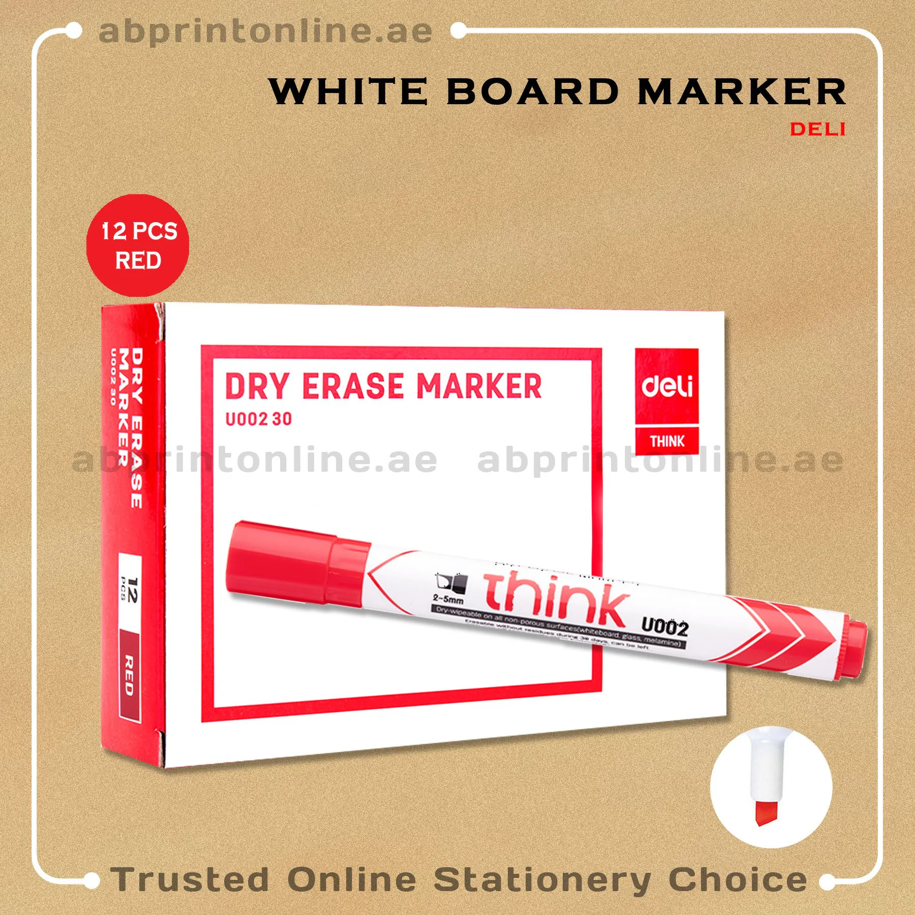DELI CHISEL TIP WHITE BOARD RED MARKER PKT/12PCS - Image 1