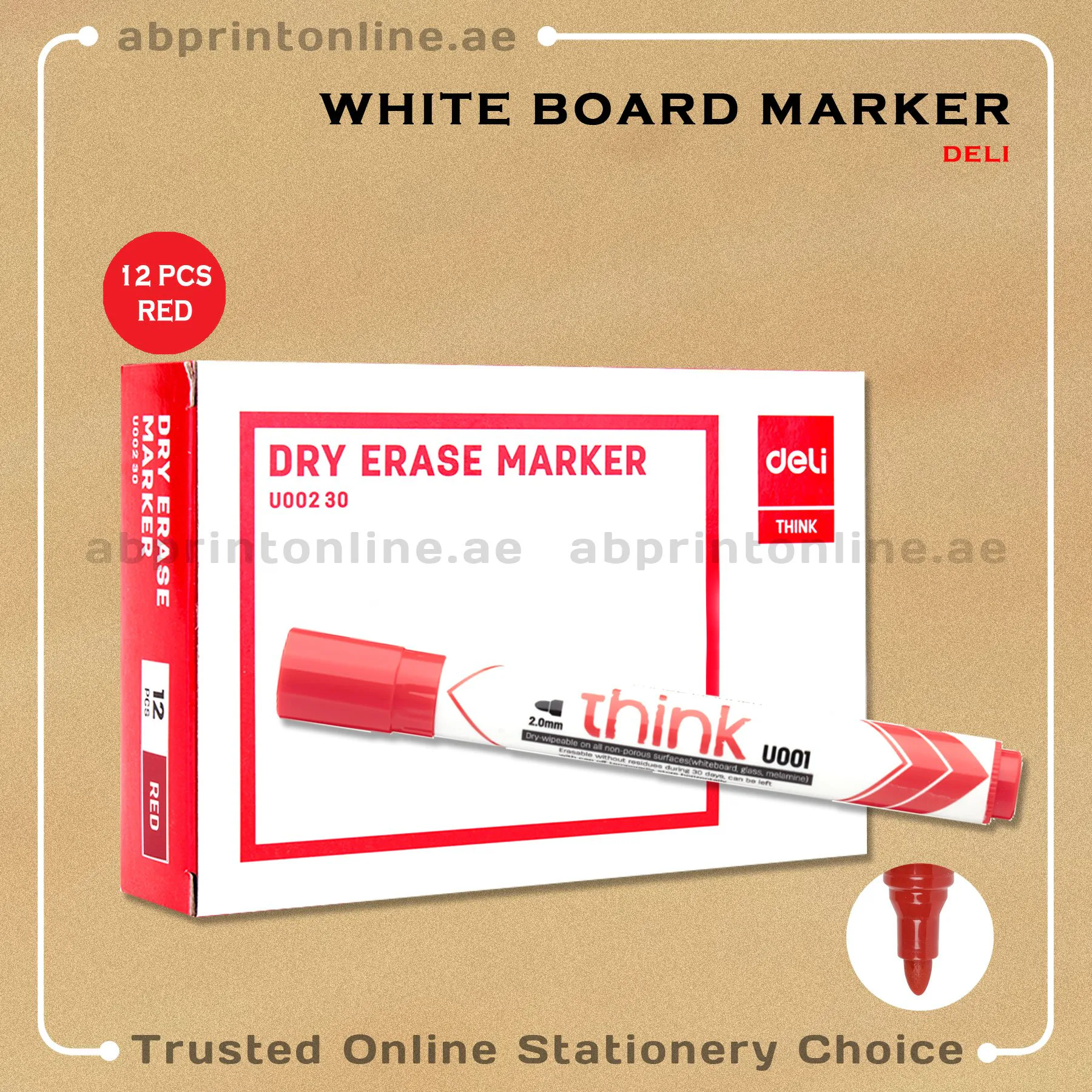 WBMarkerRedDeliThinkRoundPkt DELI ROUND TIP WHITE BOARD RED MARKER PKT/12PCS - Image 1