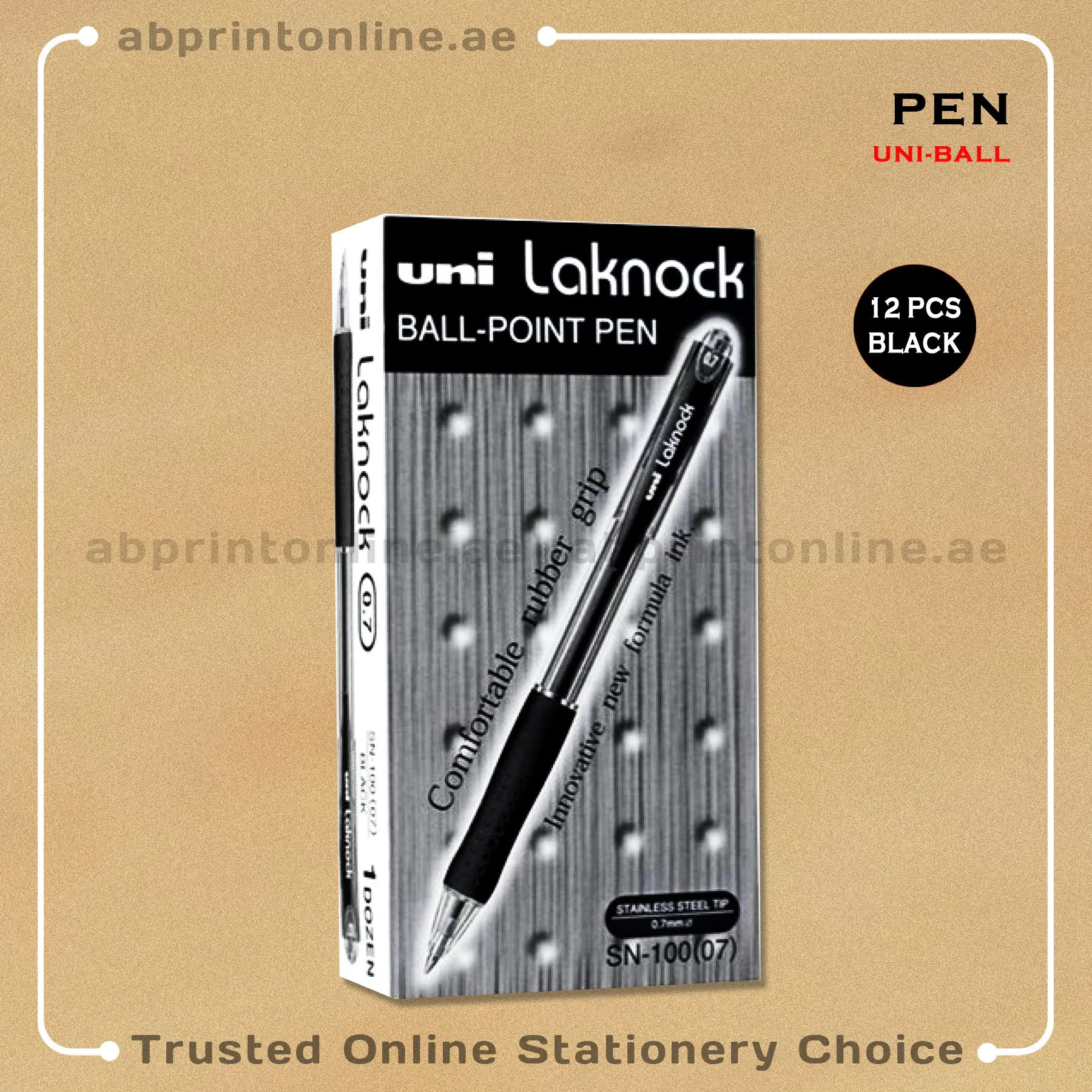 UNIBALL SN100 LAKNOCK BLACK  BALL POINT 0.7MM  PEN -PKT/12PCS - Image 1