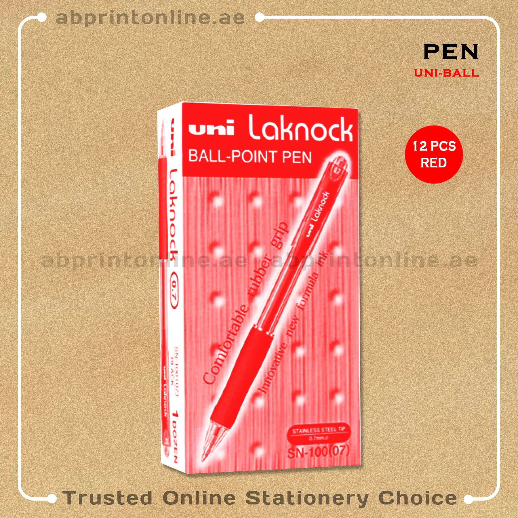 UNIBALL SN100 LAKNOCK RED  BALL POINT 0.7MM  PEN -PKT/12PCS - Image 1