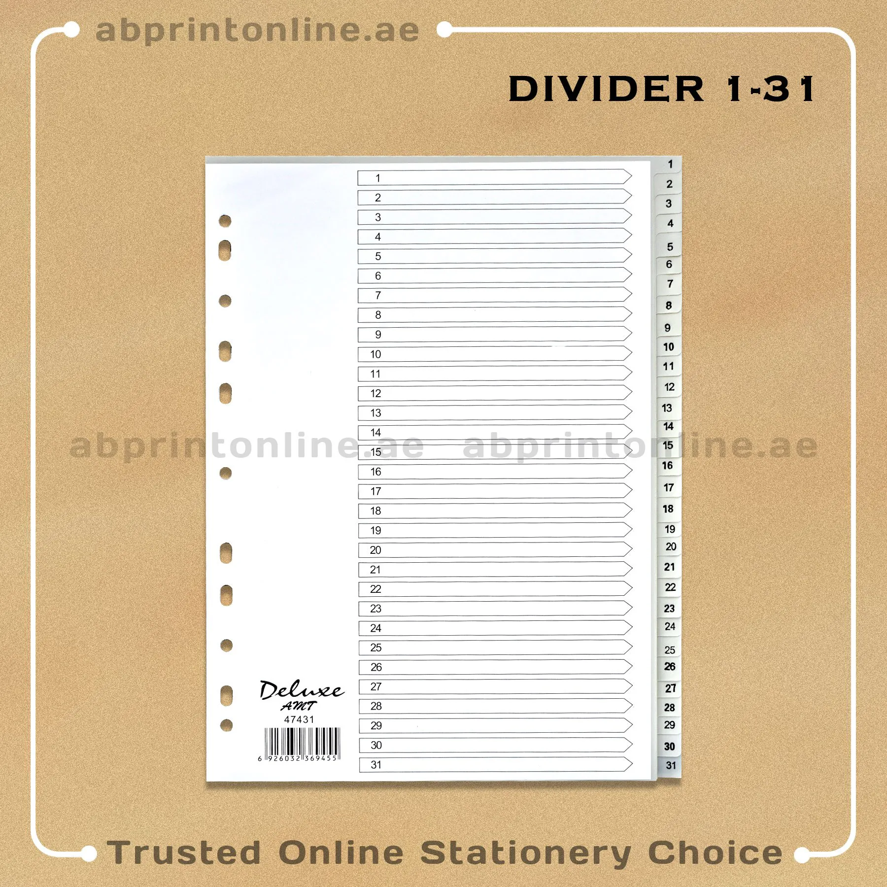 1274_AMT DELUXE DIVIDER PLASTIC PVC GREY A4 1-31 - Image 1