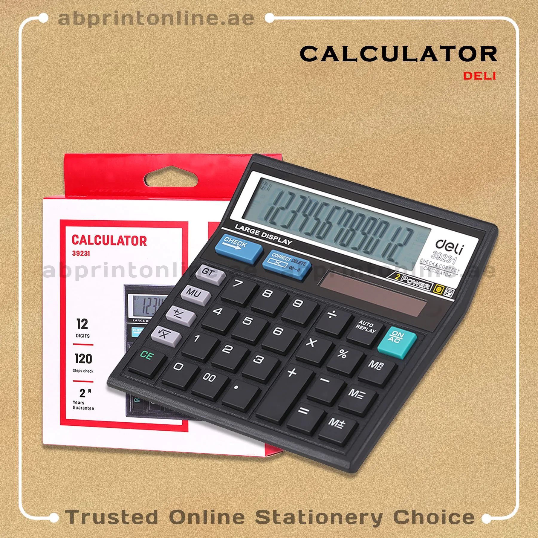 CALCULATOR DELI 39231 WITH 12 DIGITS & CHECK,CORRECT FUNCTIONS-BLACK COLOR - Image 1