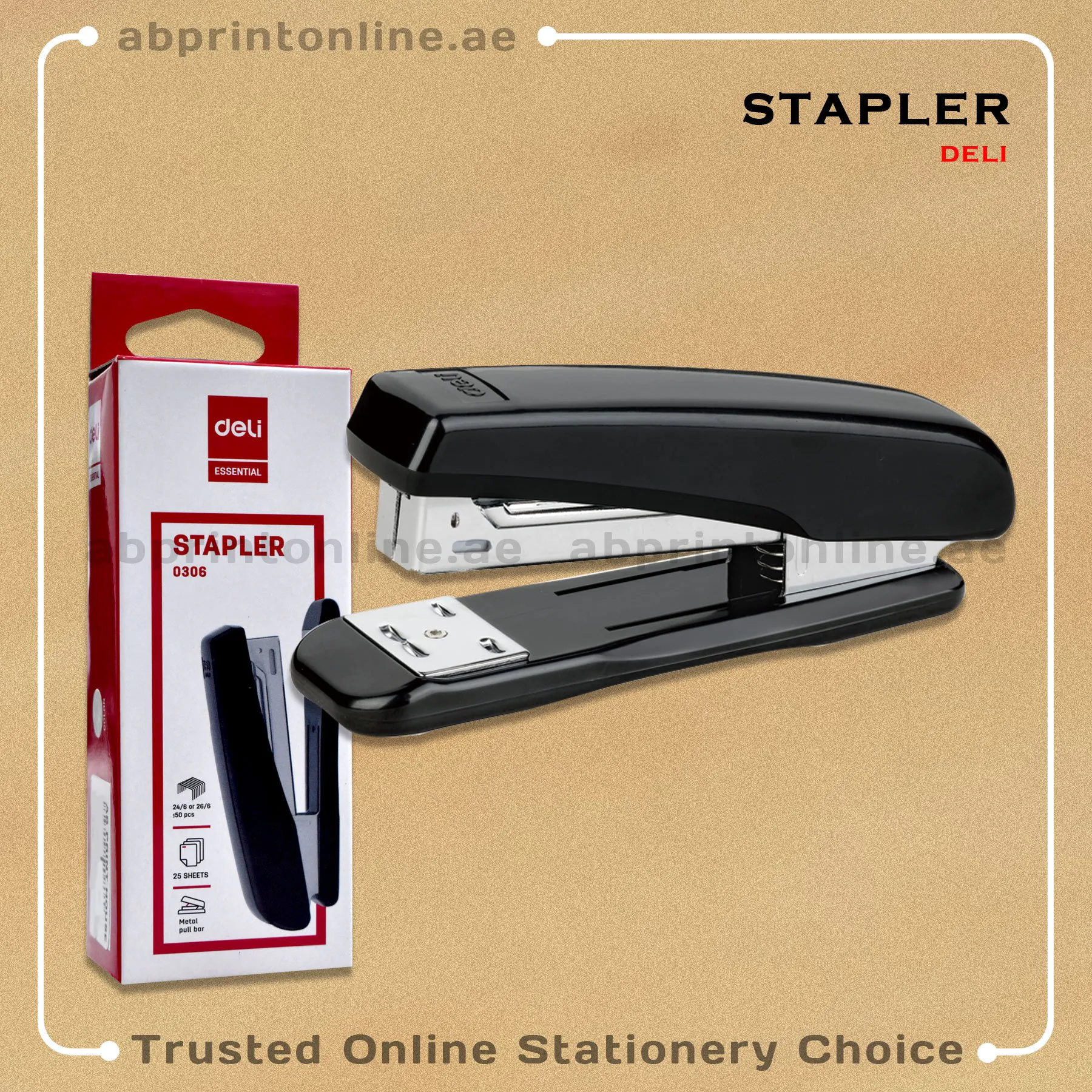 DELI STAPLER NO. 0306, 25 SHEETS CAPACITY, BLACK COLOR - Image 1