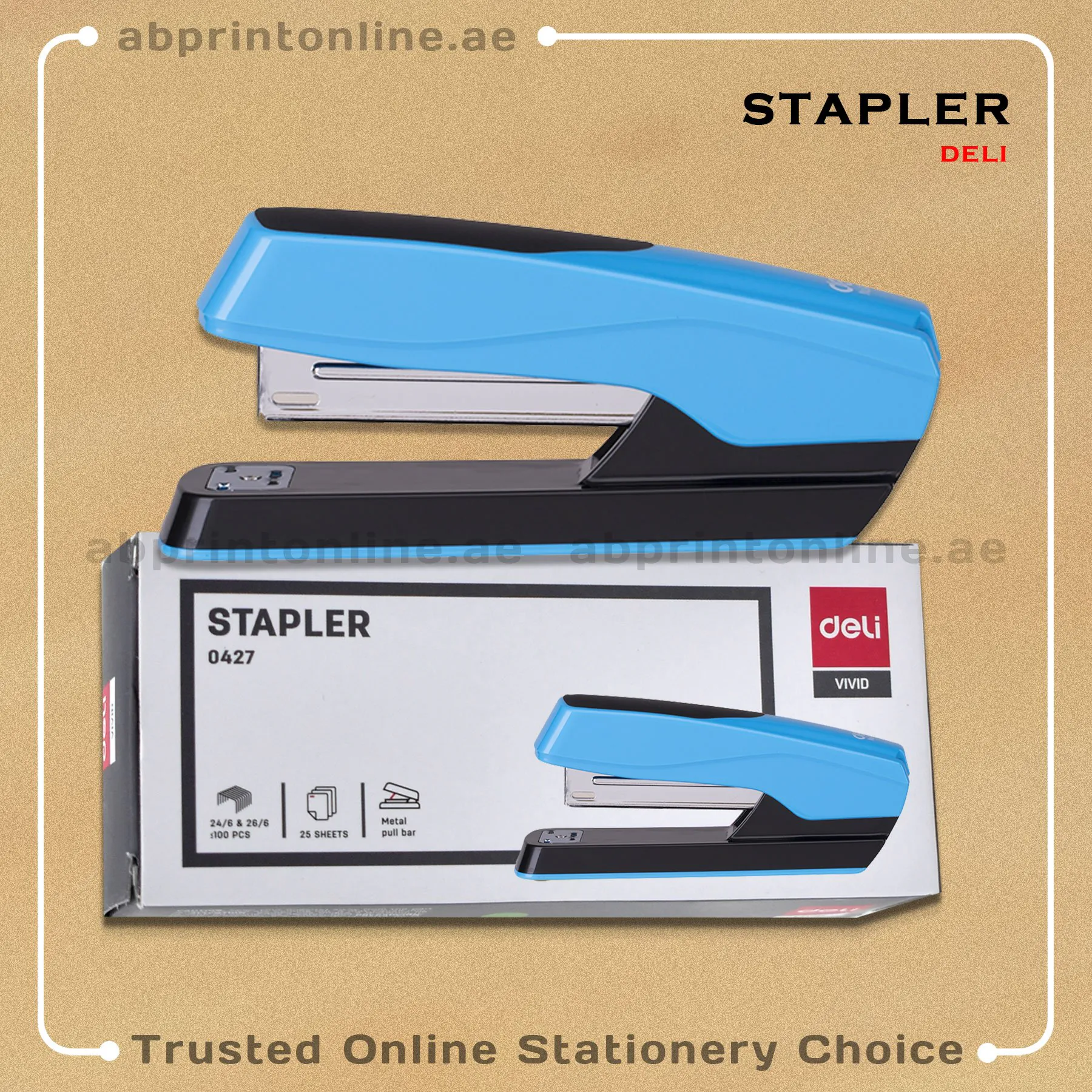 DELI STAPLER NO. 0427, 25 SHEETS CAPACITY,BLUE  COLOR - Image 1