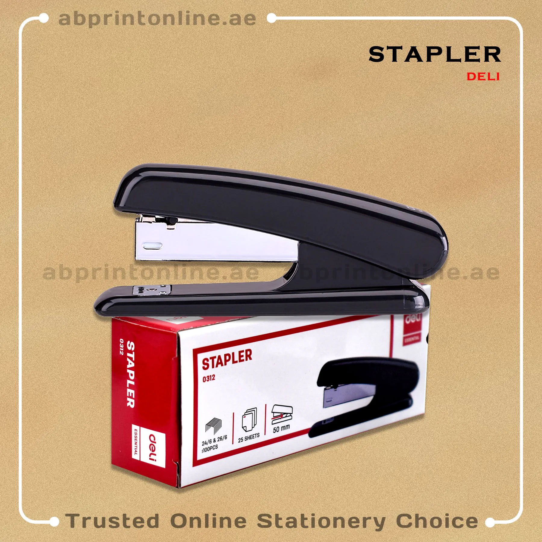 DELI 0312 HALFSTRIP STAPLER,20 SHEETS CAPACITY,BLACK COLOR - Image 1