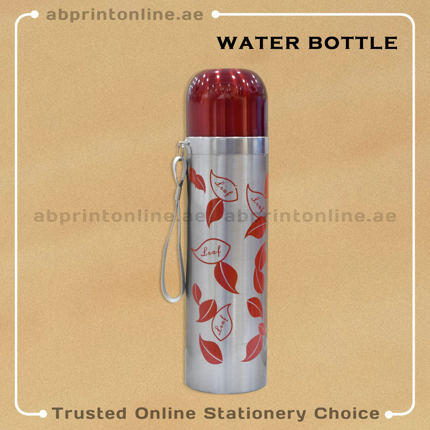 4168_7 STAINLESS STEEL VACCUM WATER BOTTLE SILVER & RED 500ML - Image 1