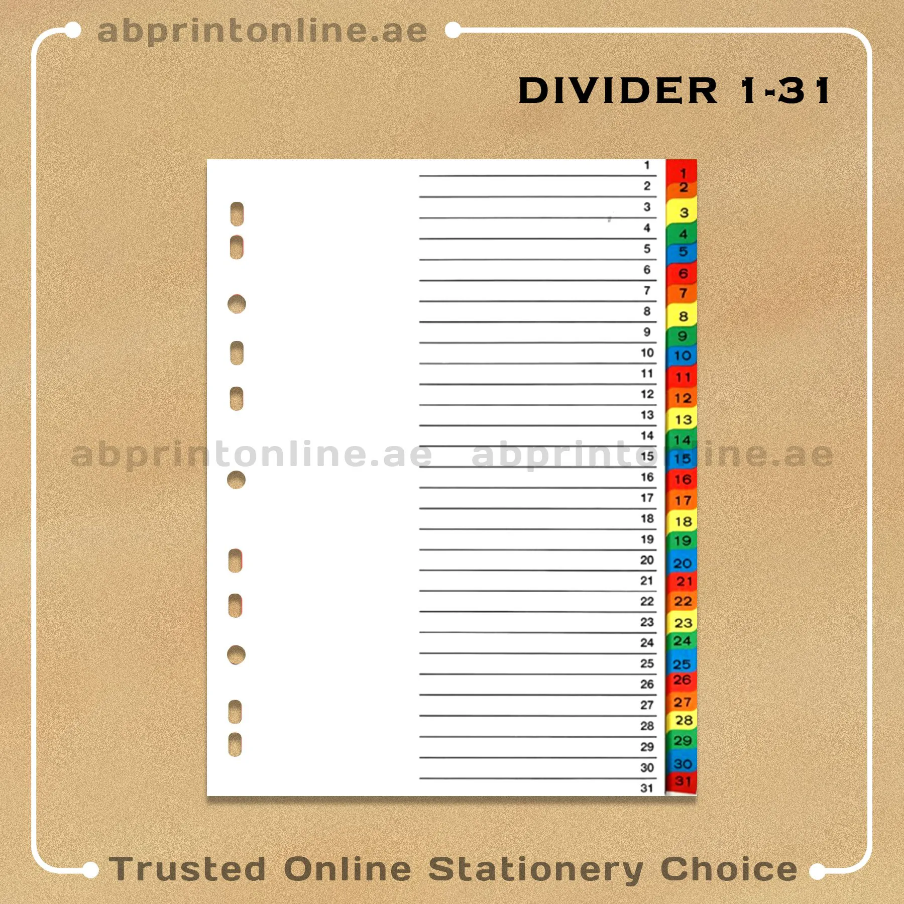 DELUXE DIVIDER PAPER COLOR A4  1-31 - Image 1