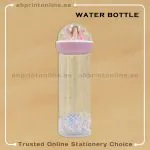 GLASS WATER BOTTLE PINK GLITTER DOLL DESIGN