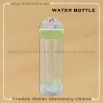 GLASS WATER BOTTLE GREEN GLITTER DOLL DESIGN