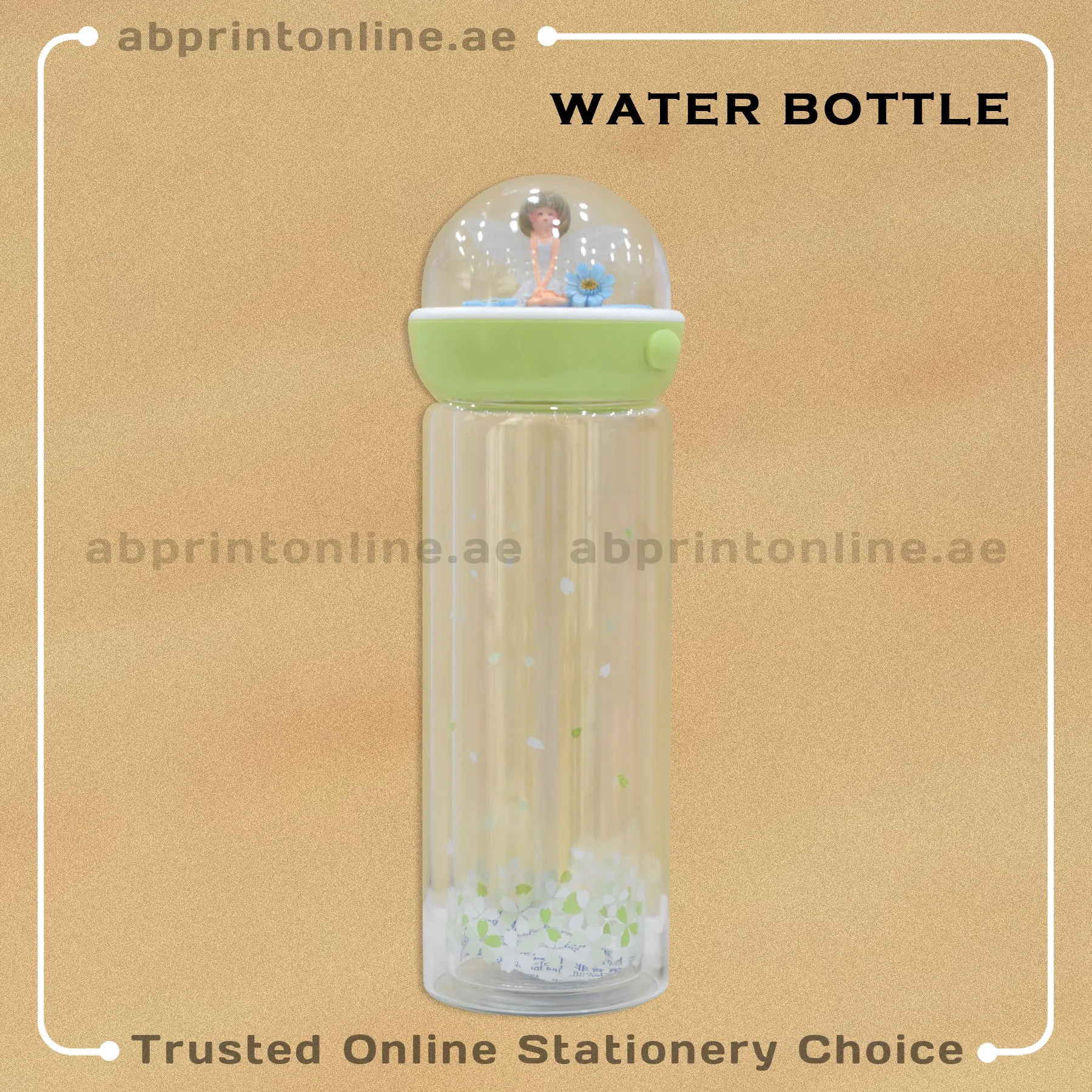 4745_2 GLASS WATER BOTTLE GREEN GLITTER DOLL DESIGN - Image 1