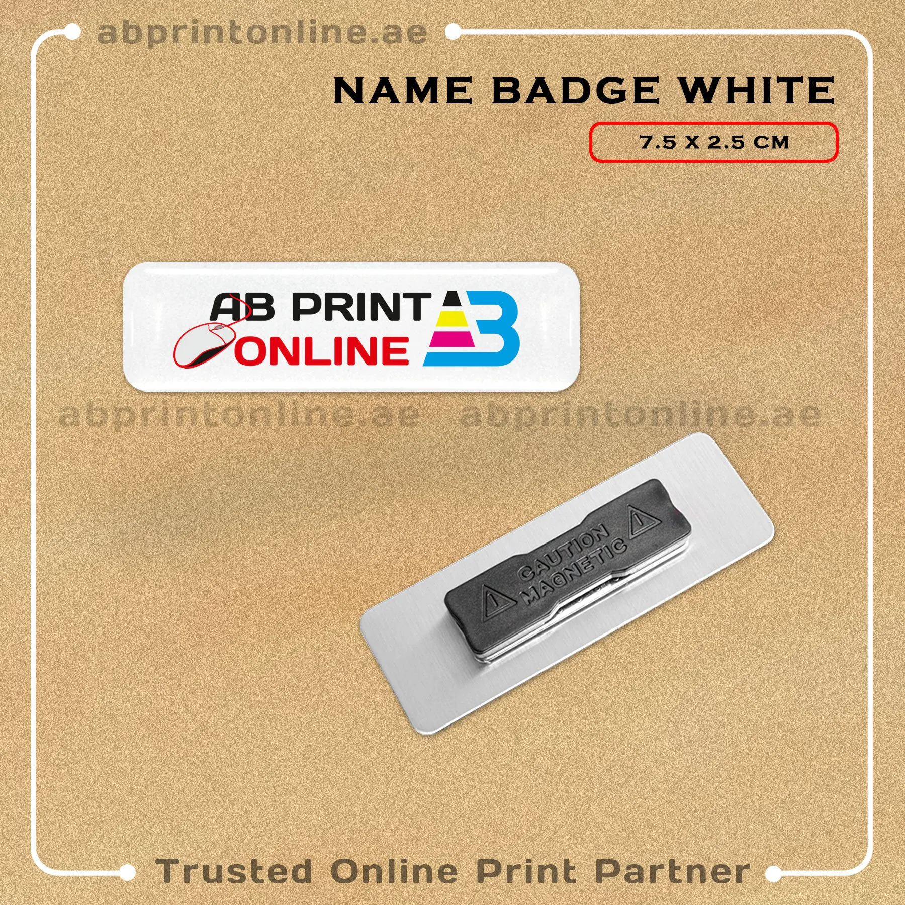 EPOXY WHITE  BASED NAME BADGE PRINTING - 7.5CM X 2.5CM - Image 1