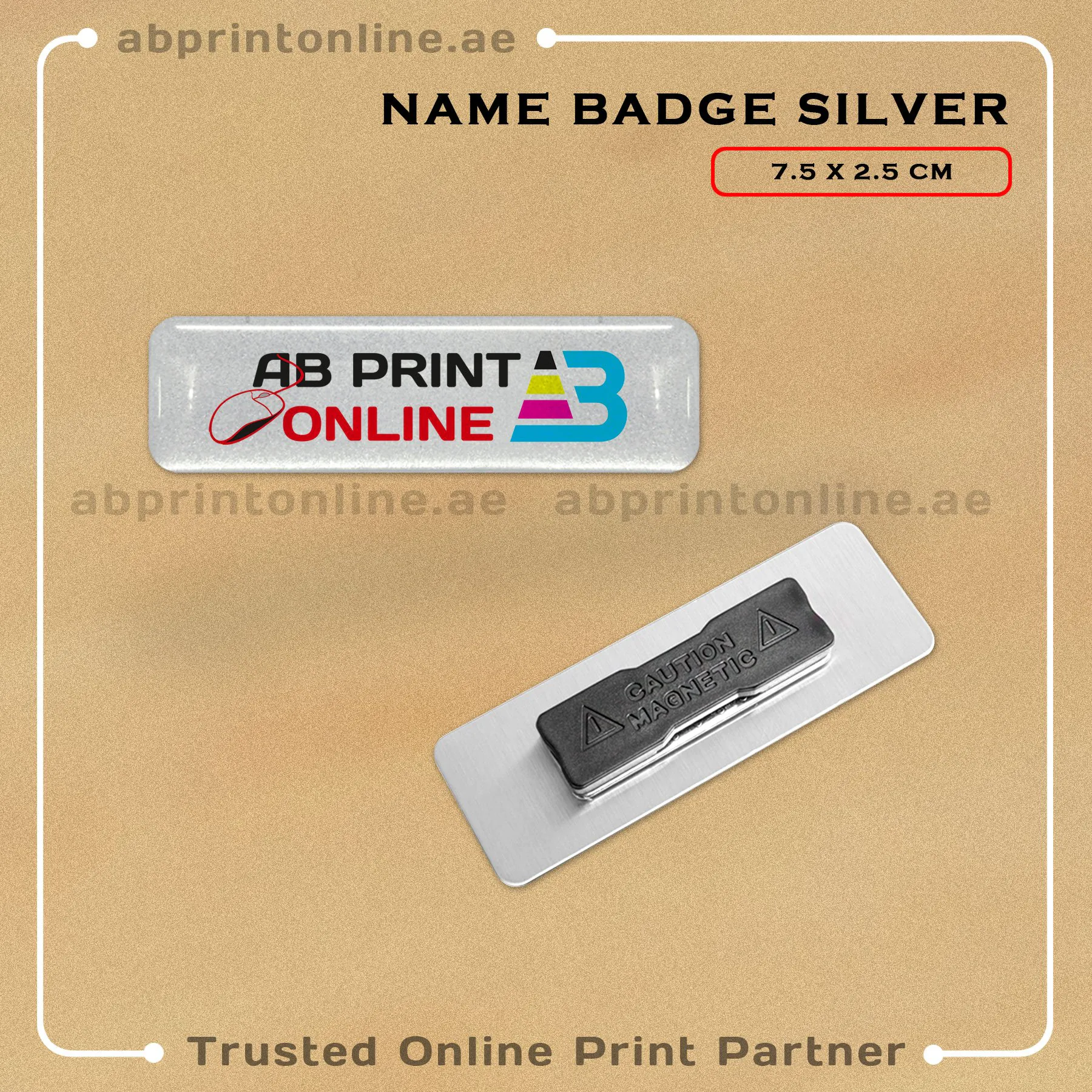 EPOXY SILVER BASED NAME BADGE PRINTING - 7.5CM X 2.5CM - Image 1