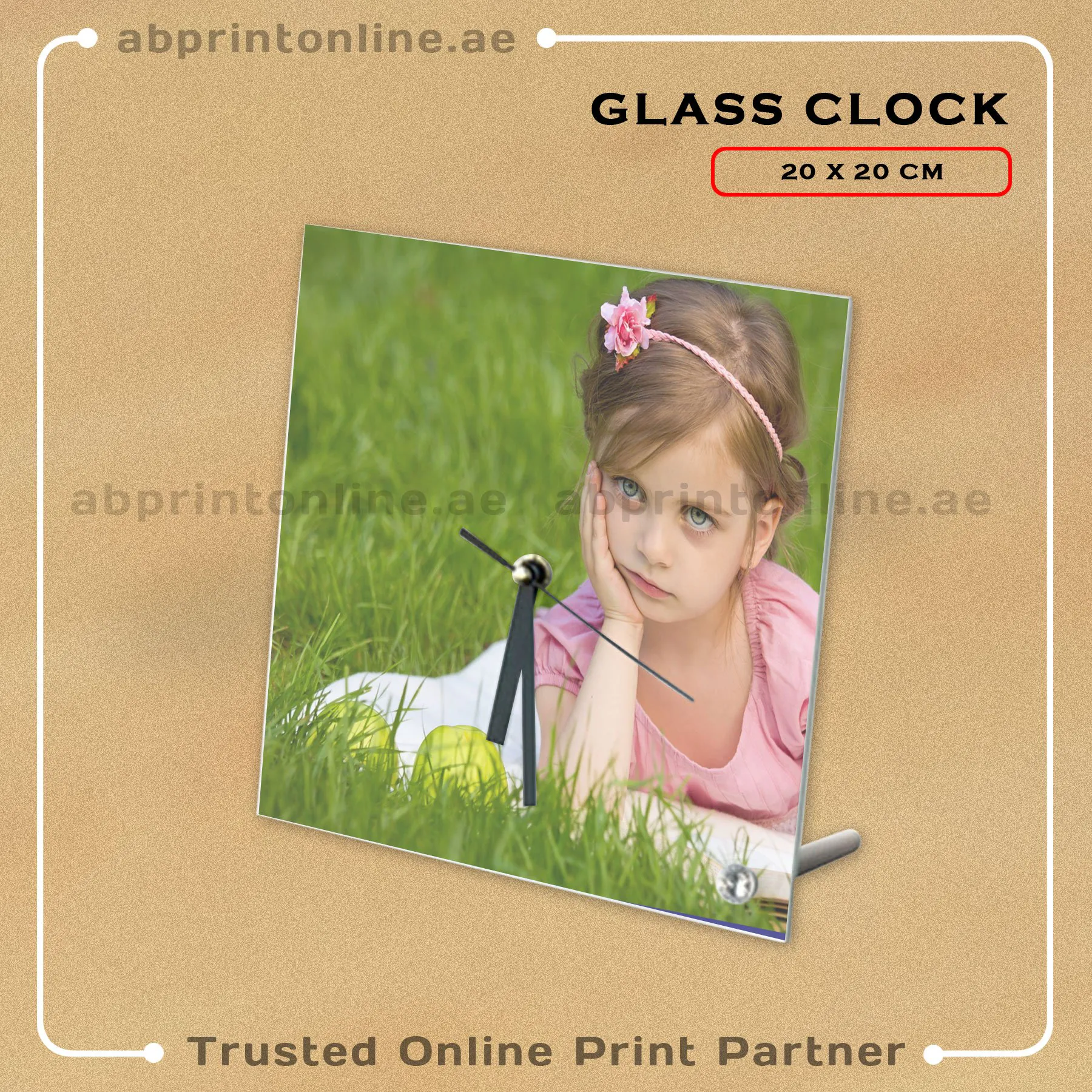 GLASS CLOCK PHOTO FRAME PRINTING 20CMX20CM - Image 1