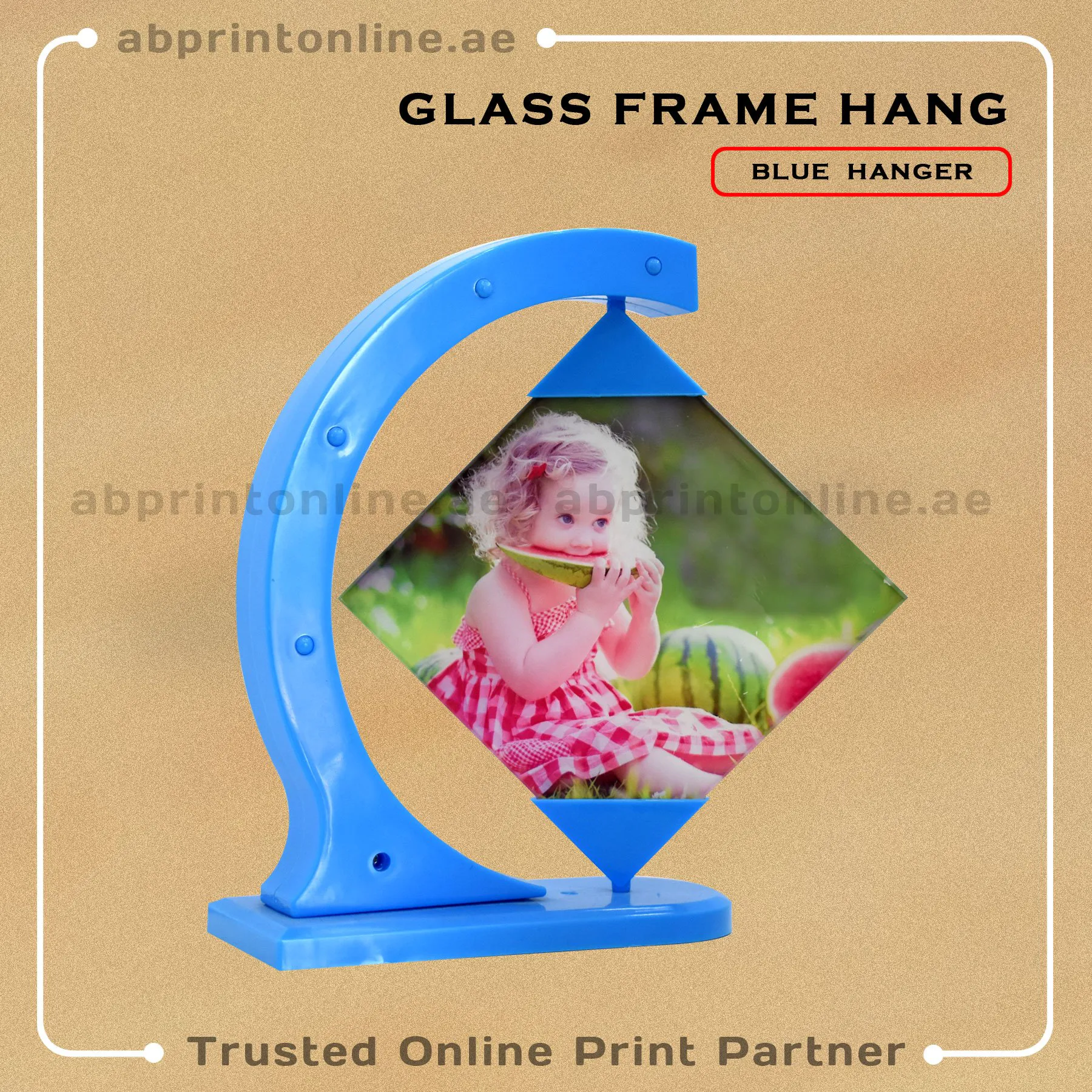 GLASS PHOTO DIAMOND HANG SHAPE FRAME PRINTING 13CMX13CM - Image 1