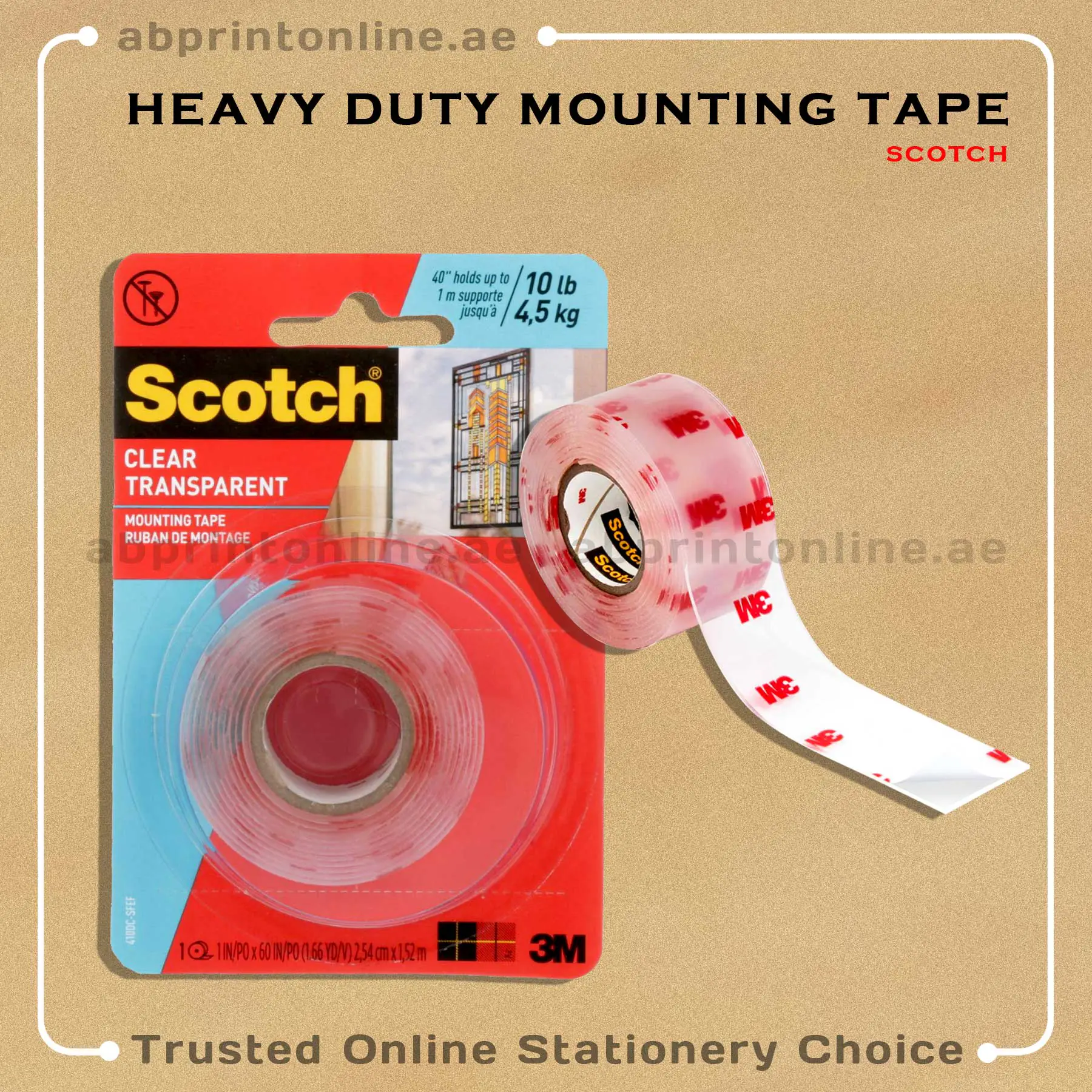 HeavyDutyTape3mClear 3M SCOTCH TRANSPERANT MOUNTING TAPE-1IN/60IN - Image 1
