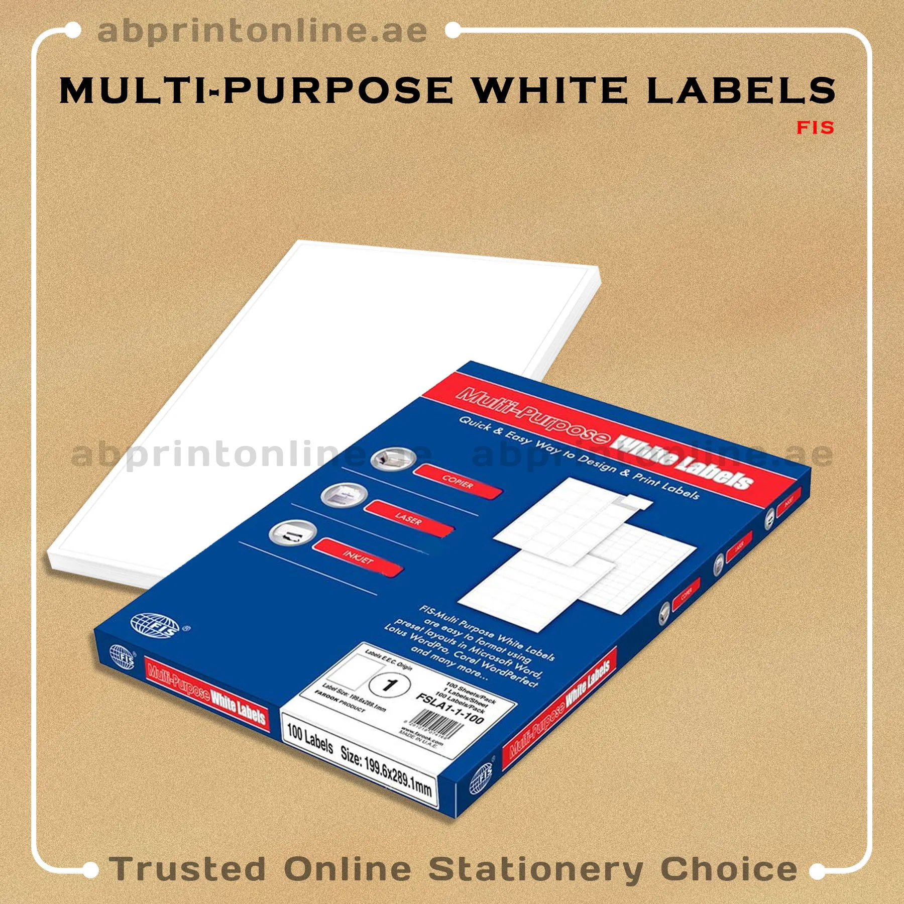 LL01 FIS A4 MULTIPURPOSE WHITE LABELS (1 STICKER X 100 SHT) - Image 1