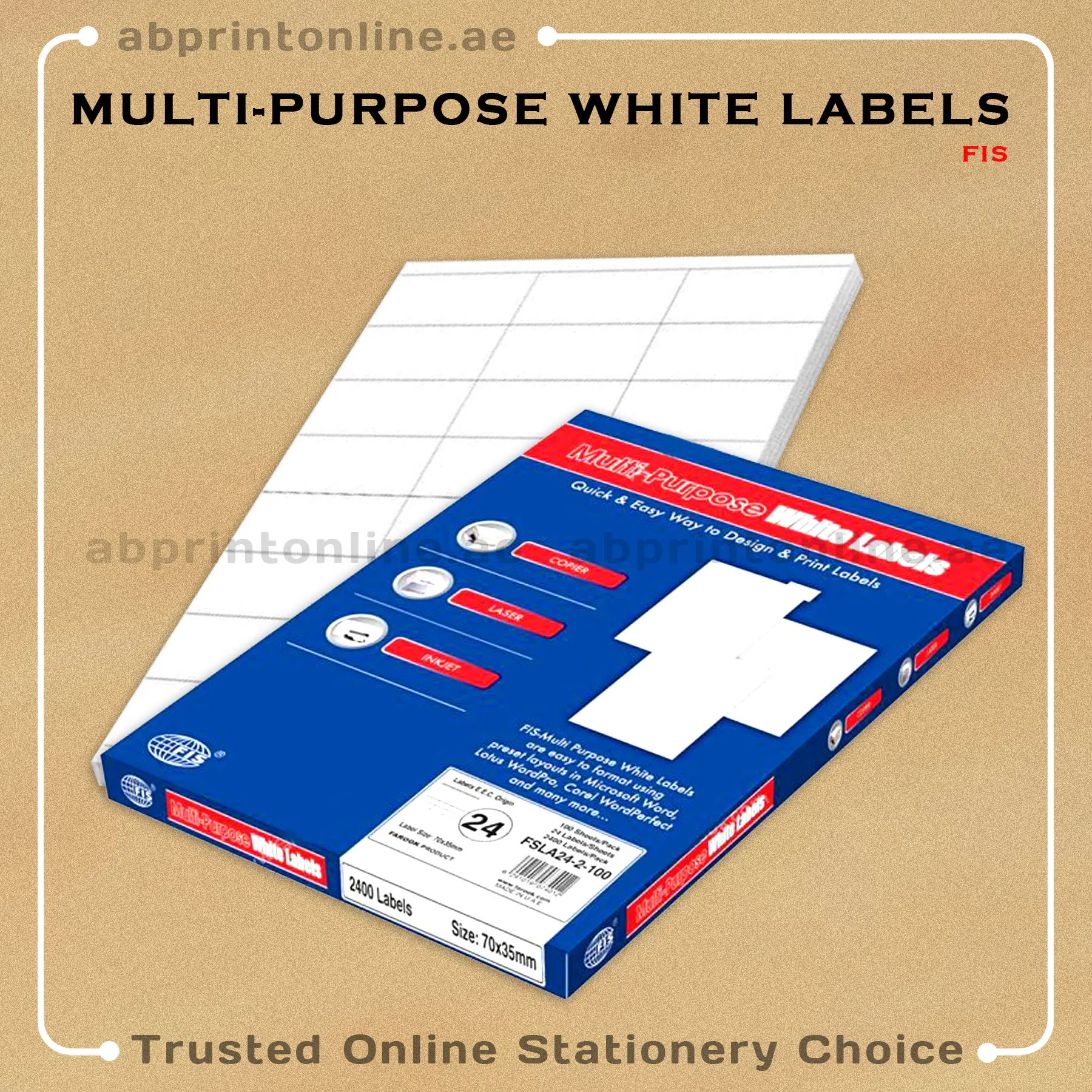 LL24 FIS A4 MULTIPURPOSE WHITE LABELS (24 STICKER X 100 SHT) - Image 1