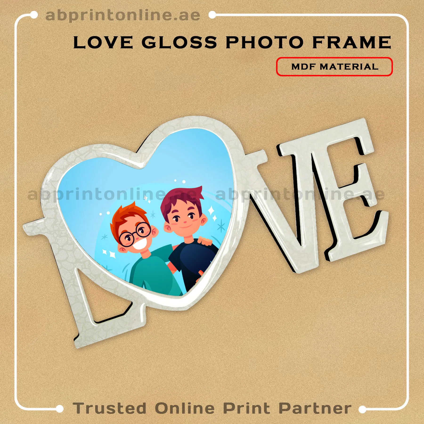 MDF-LOVE-GLOSS MDF PERSONALISED GLOSS PHOTO FRAME PRINTING-DESIGN 3-40CMX20CM - Image 1