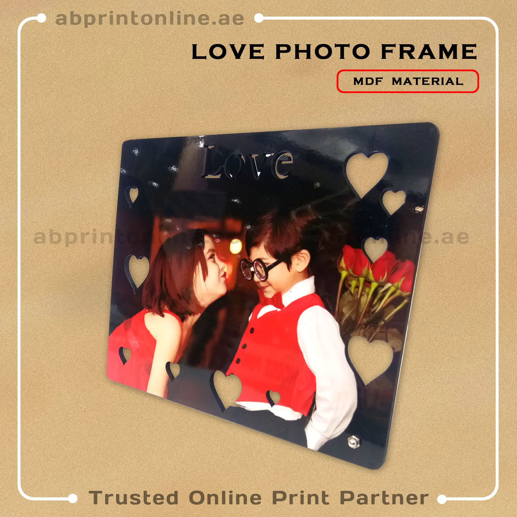MDF PERSONALISED PHOTO FRAME PRINTING-LOVE 23CMX20CM - Image 1
