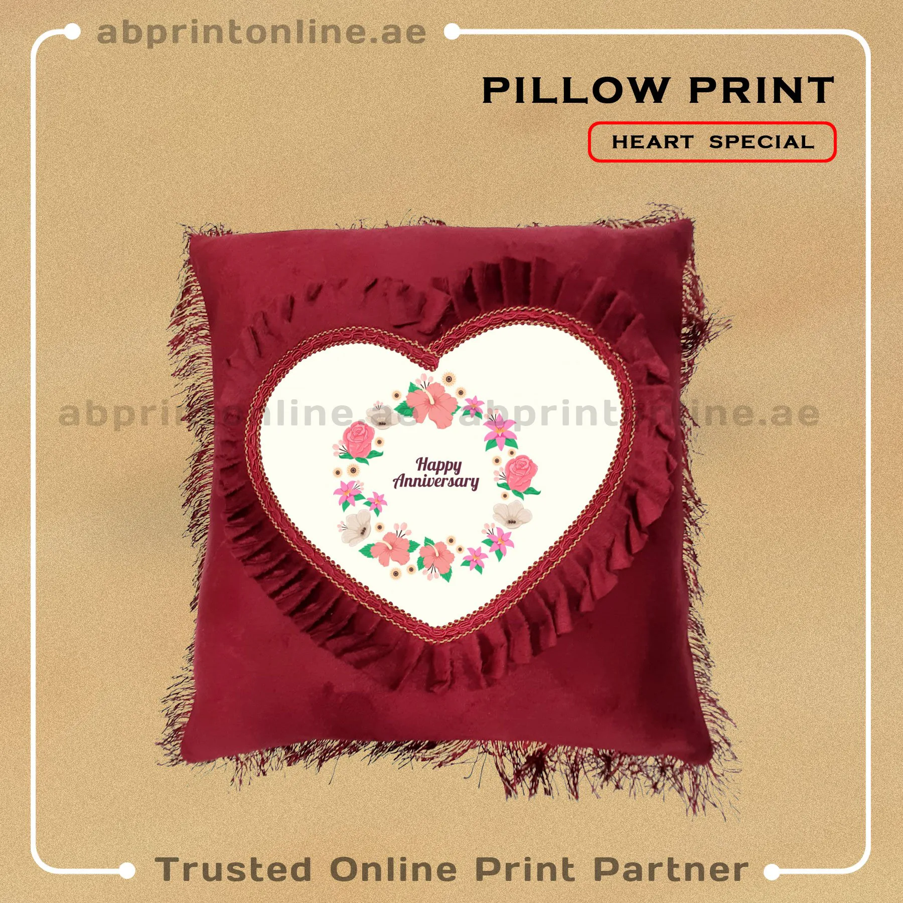 PILLOW-2 PERSONALISED HEART SHAPE FRAME SQUARE PILLOW PRINTING - Image 1