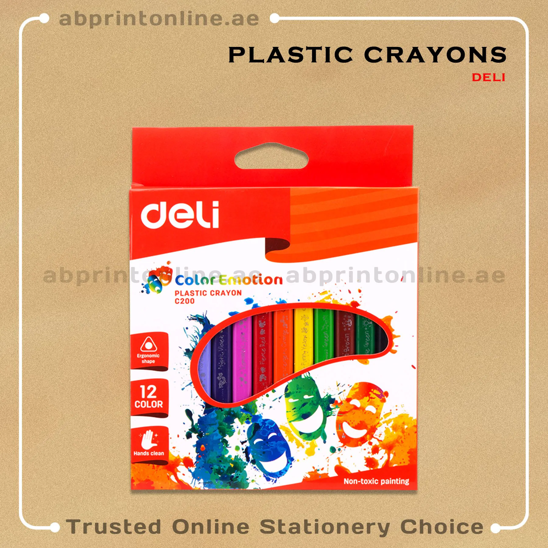 DELI PLASTIC CRAYON TRIANGLE HANDS CLEAN 12 COLOURS - Image 1