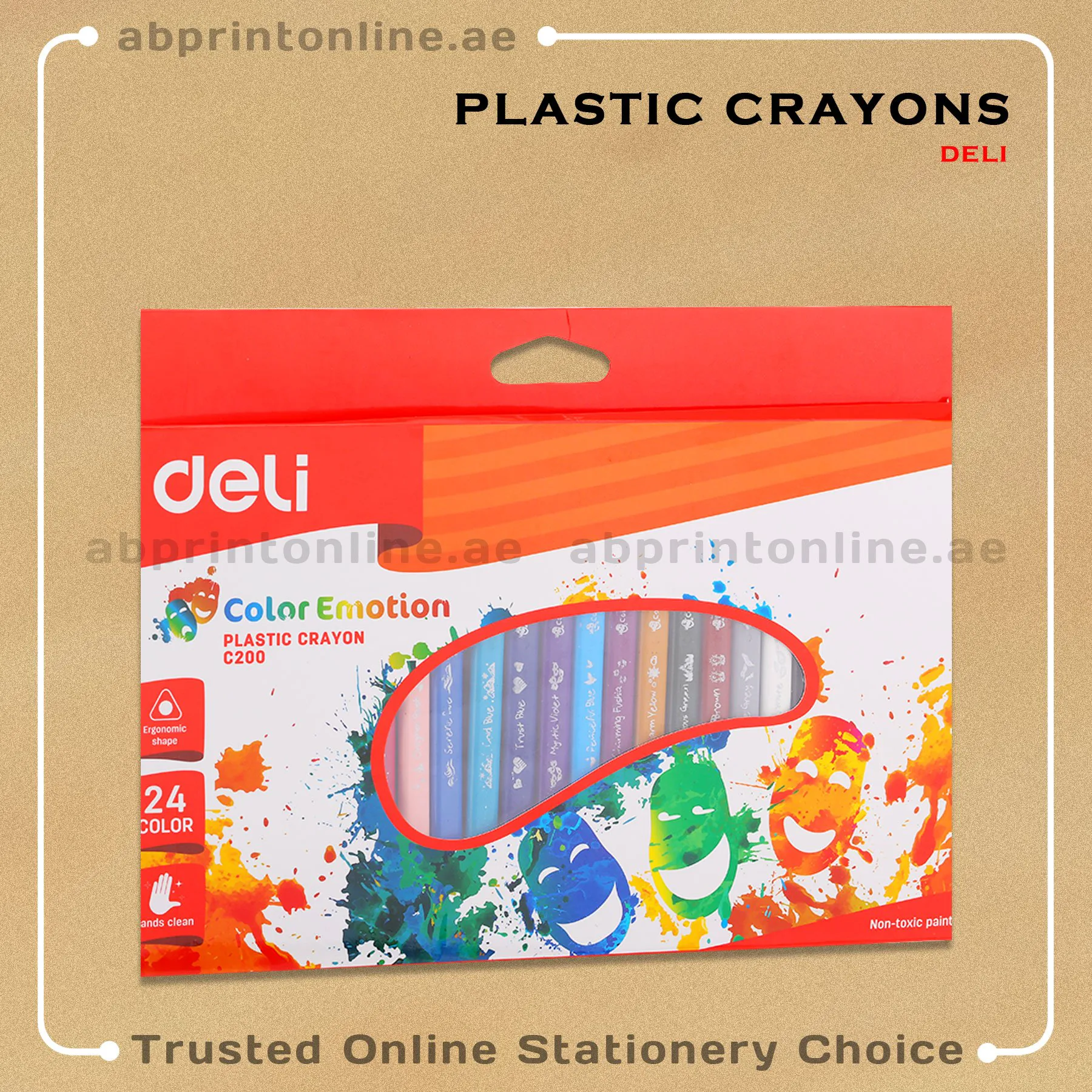 PlasticCrayons24clr DELI PLASTIC CRAYON TRIANGLE HANDS CLEAN 24 COLOURS - Image 1