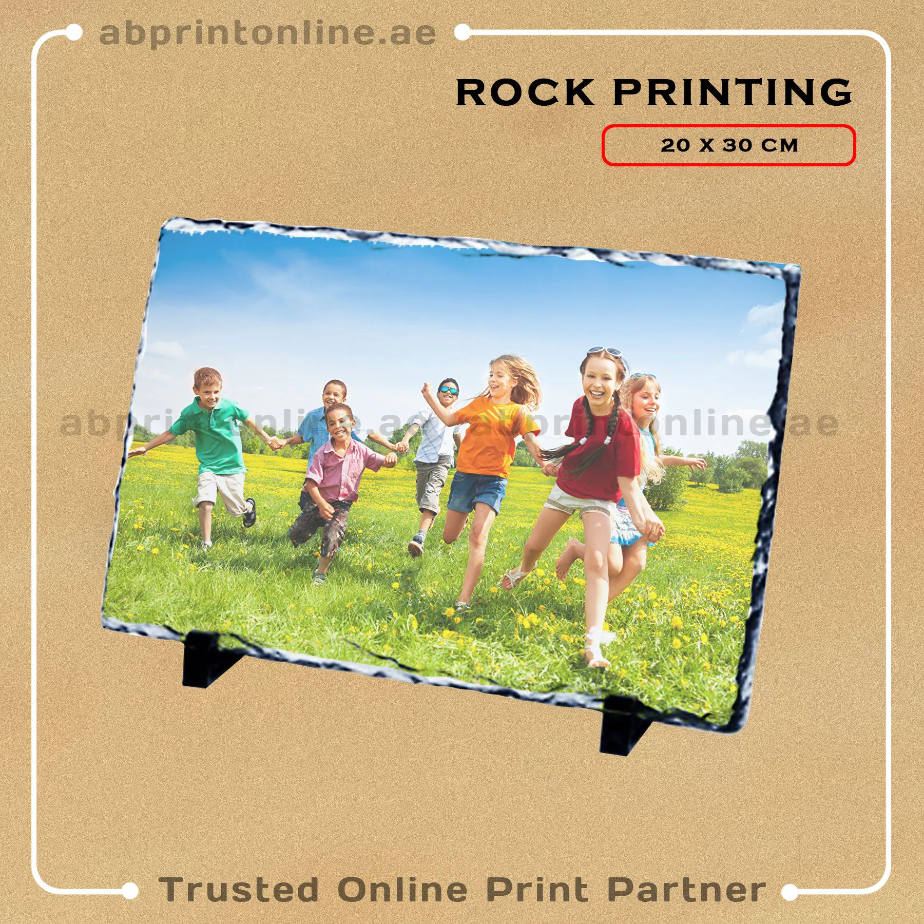 ROCK-4 PERSONALISED RECTANGULAR ROCK FRAME PRINTING - 20CM X 30CM - Image 1