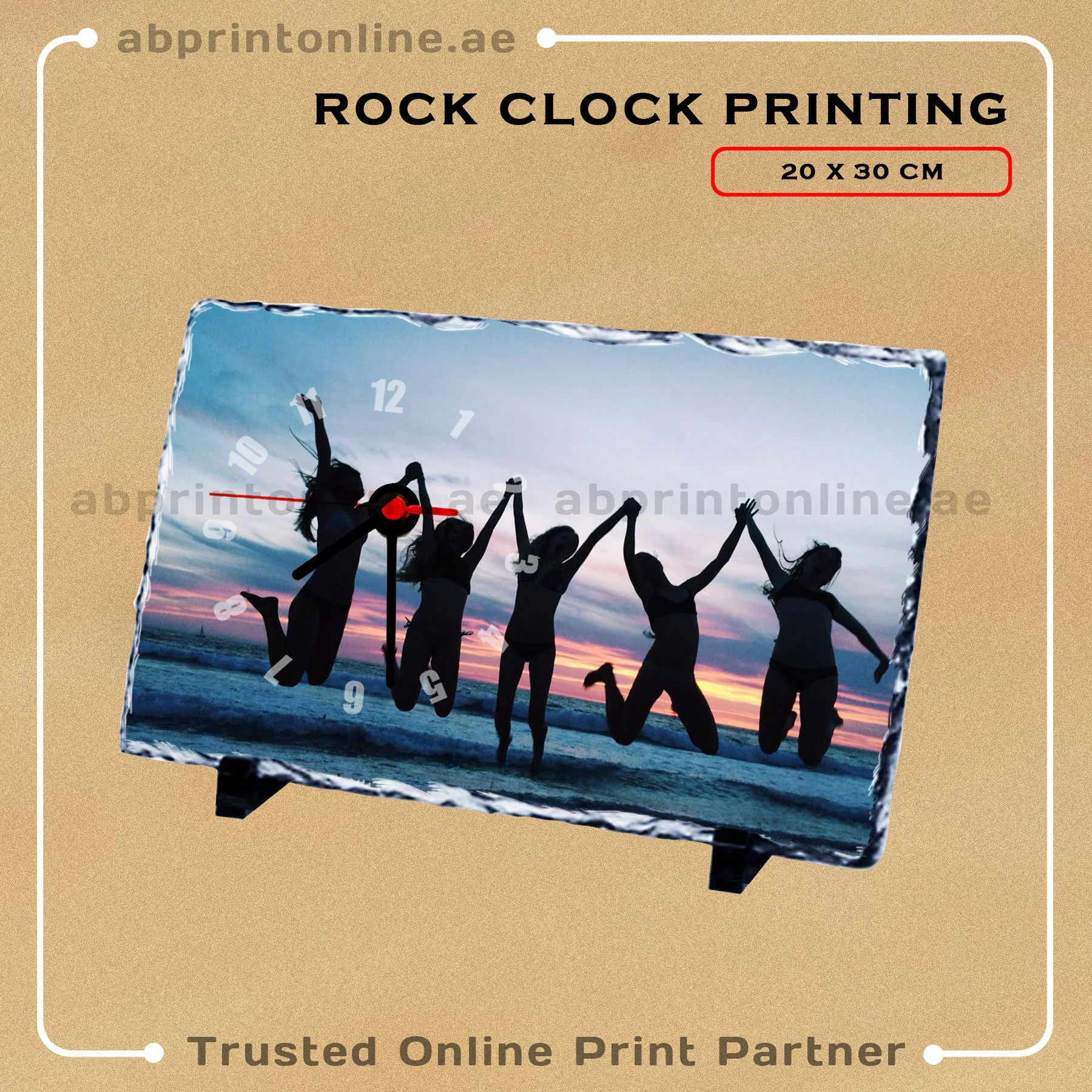 PERSONALISED  CLOCK ROCK FRAME  PRINTING - 20CM X 30CM - Image 1