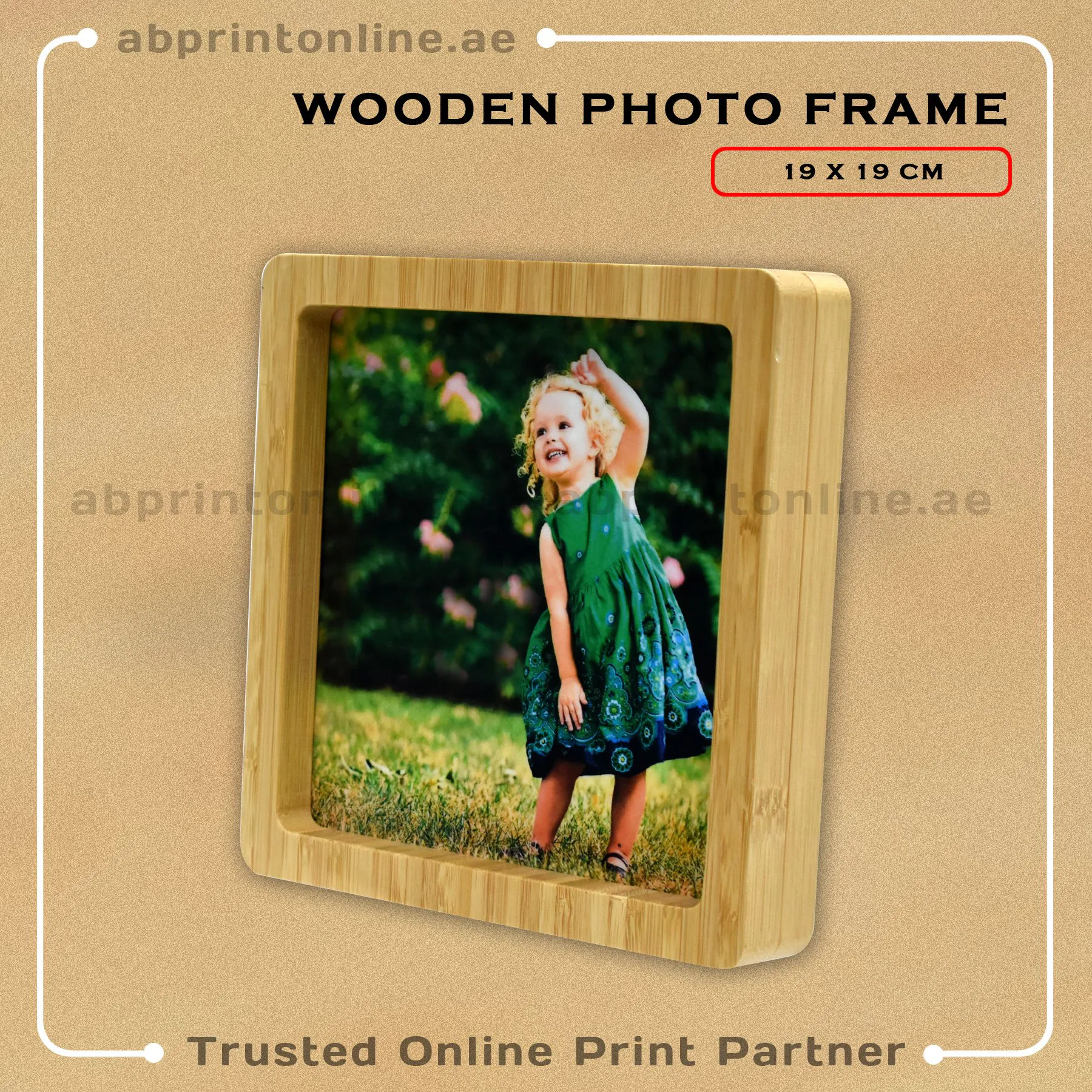 PERSONALISED WOODEN PHOTO FRAME PRINTING-DESIGN 3 - 19CM X 19CM - Image 1