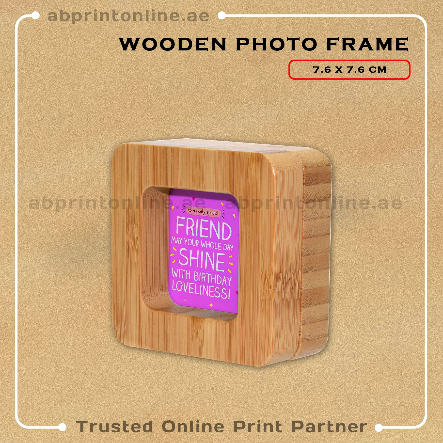 PERSONALISED WOODEN PHOTO FRAME PRINTING-DESIGN 1 - 7.6CM X 7.6CM - Image 1