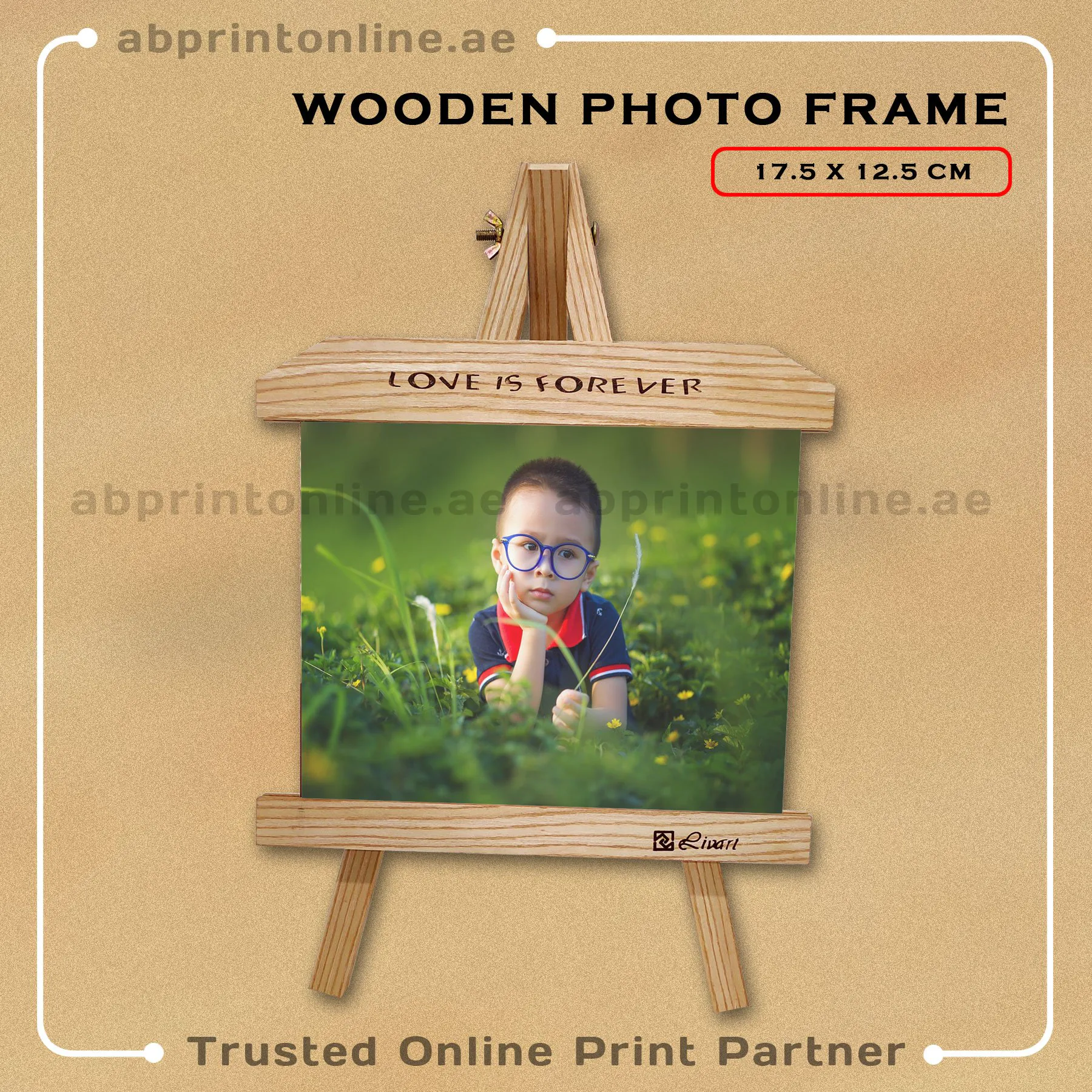 WOODEN-BOARD-SMALL PERSONALISED WOODEN PHOTO FRAME PRINTING- LANDSCAPE -12.5CM X 17.5CM - Image 1
