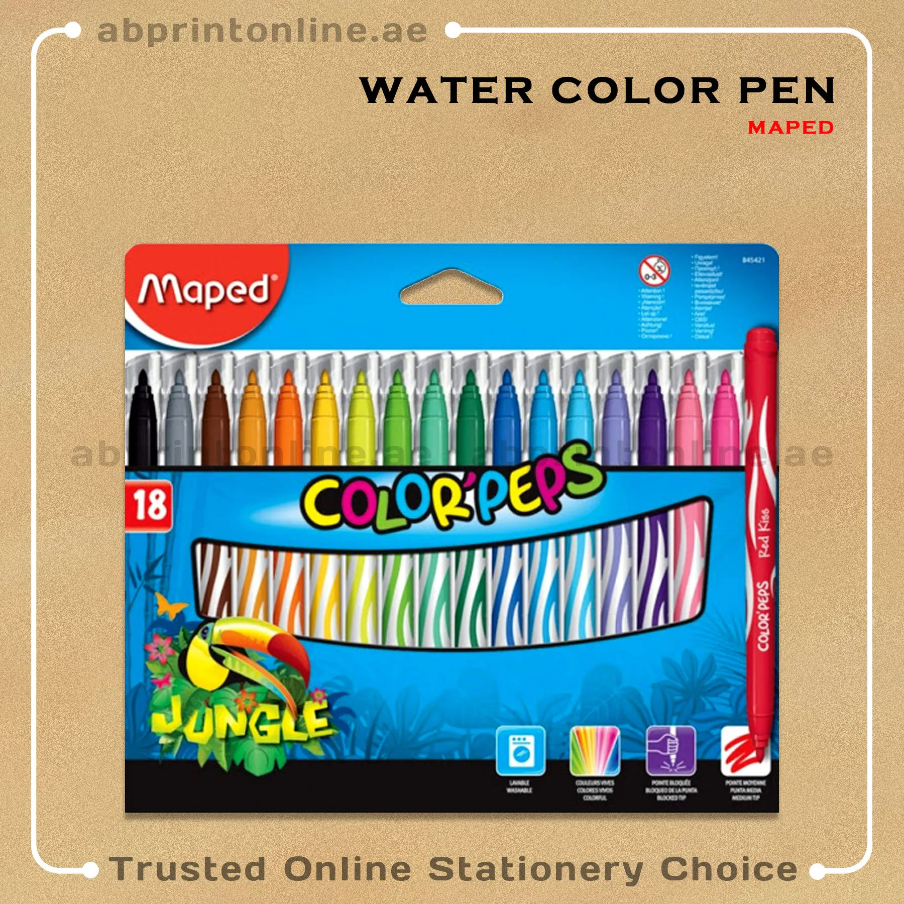 WaterColorPen18clrMD MAPED FELT TIPS COLOR'PEPS LONG LIFE BOX OF 18 COLORS - Image 1