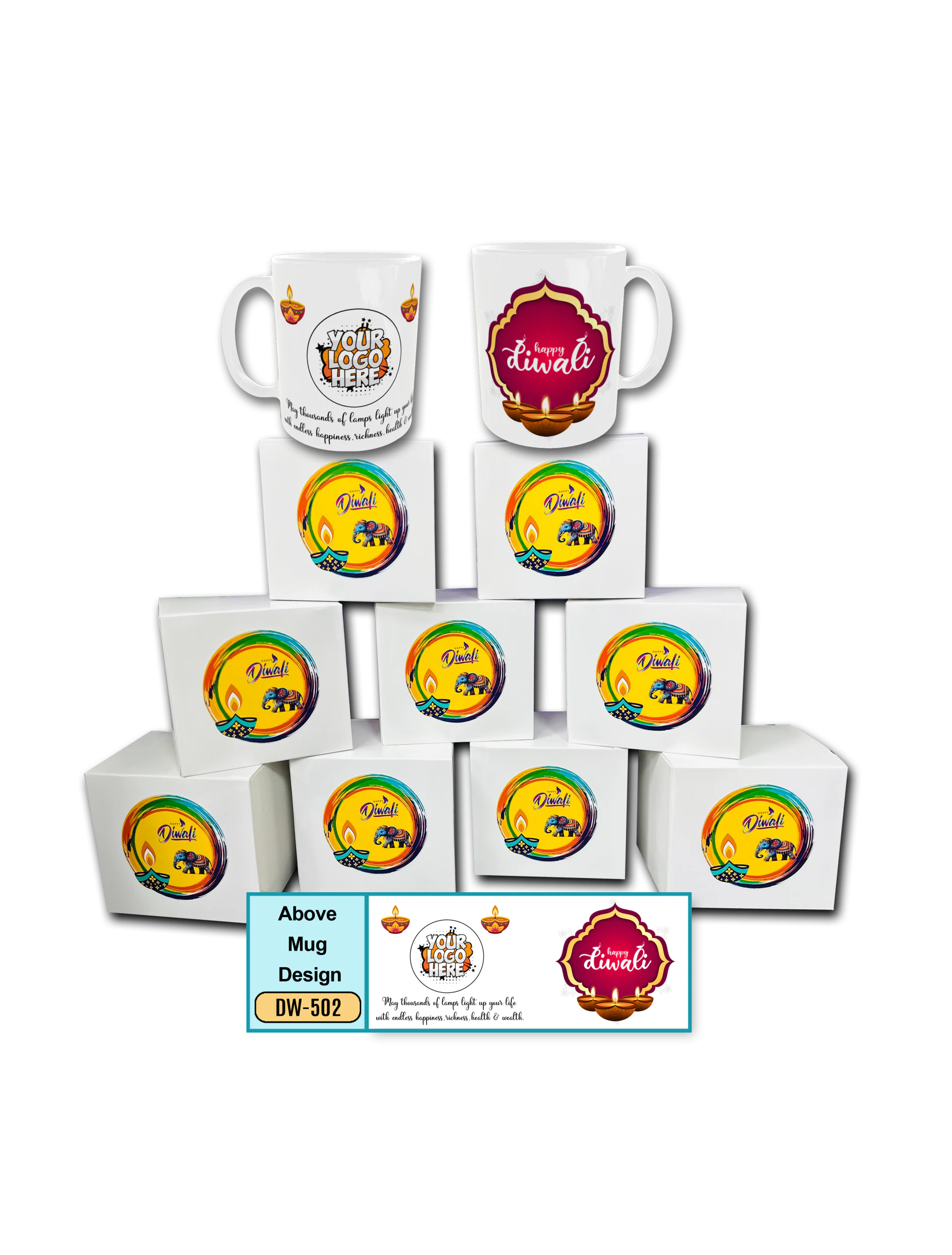 Diwali Gift - Mug White Combo - 9 Pcs - DW502 - Image 1