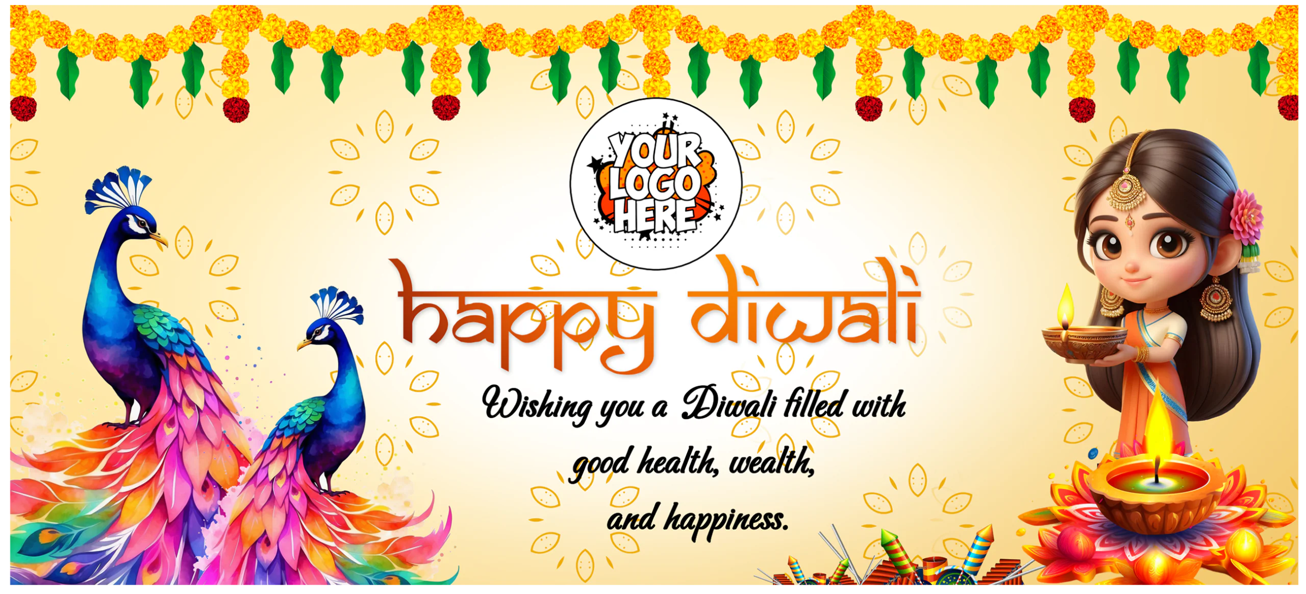Diwali Banner Custom Large - 90x200cm - DW911 - Image 1