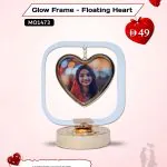 Glow Frame Floating Heart by AB Print House – personalized LED photo frame with hanging photo and touch switch, perfect Valentine’s Day gift.