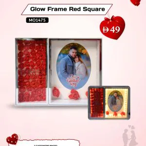 Red square LED photo frame from AB Print House featuring customized photo and touch switch, ideal romantic Valentine’s gift.